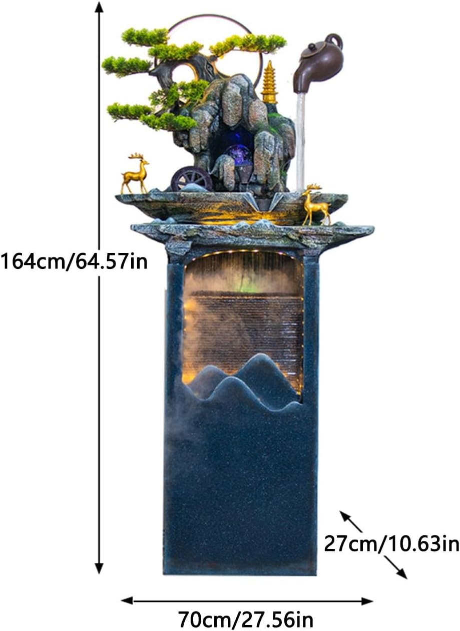 Outdoor Fountain Floor Standing Fountain with Hanging Teapot and Simulated Pine Tree, Indoor Water Recirculation Decorative for Living Room image number 5