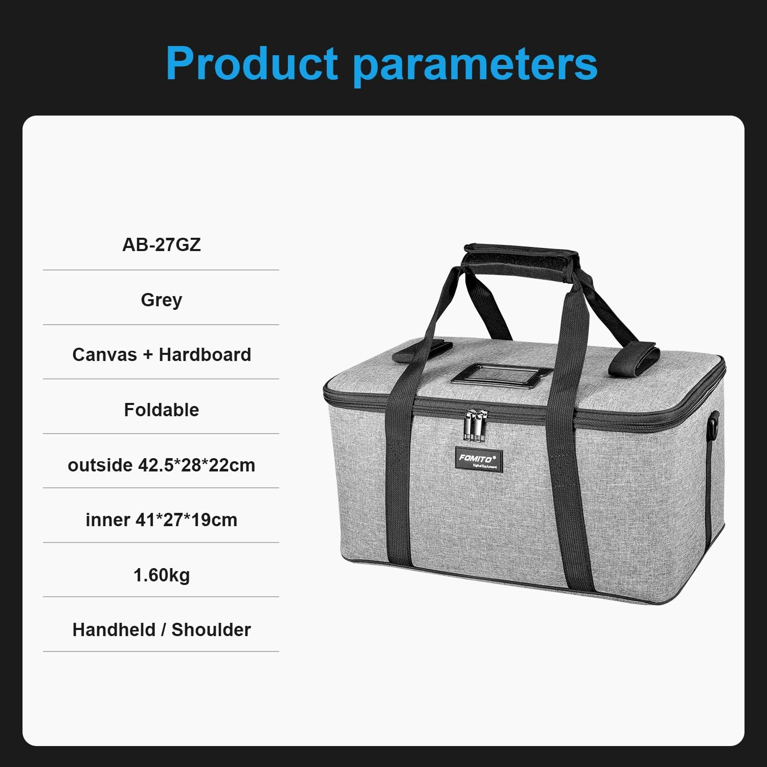 FOMITO AB-27 Foldable Camera Storage Bag 44X30X22Cm Shockproof Case for DSLR, Gimbal, Drone Heavy-Duty Handle image number 3