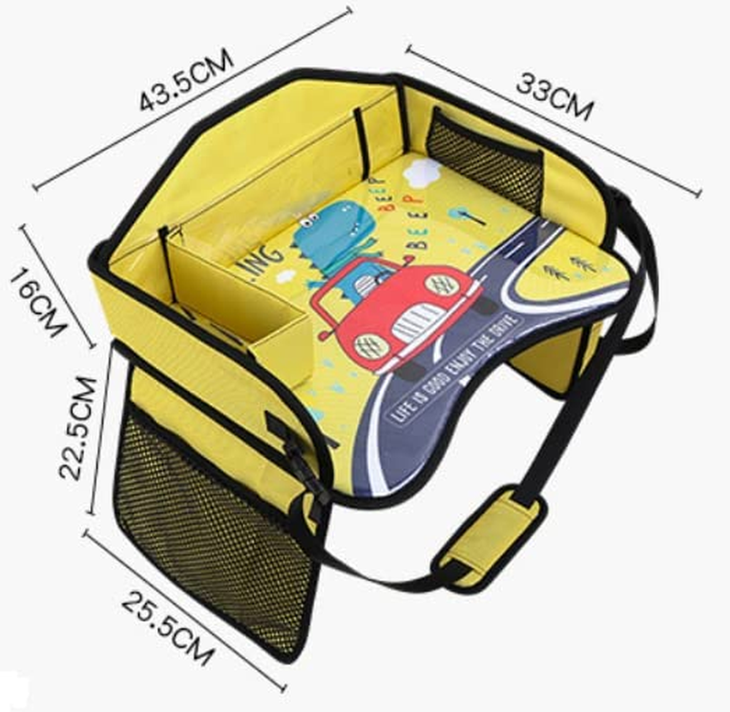 Kids Travel Tray for Toddler Car Seat, Toddler Car Seat Tray Organizer, Large Ipad Holder Road Trip Essential, Soft Padding, Waterproof, Food & Snack Lap Tray Carseat, Stroller (Yellow) image number 2