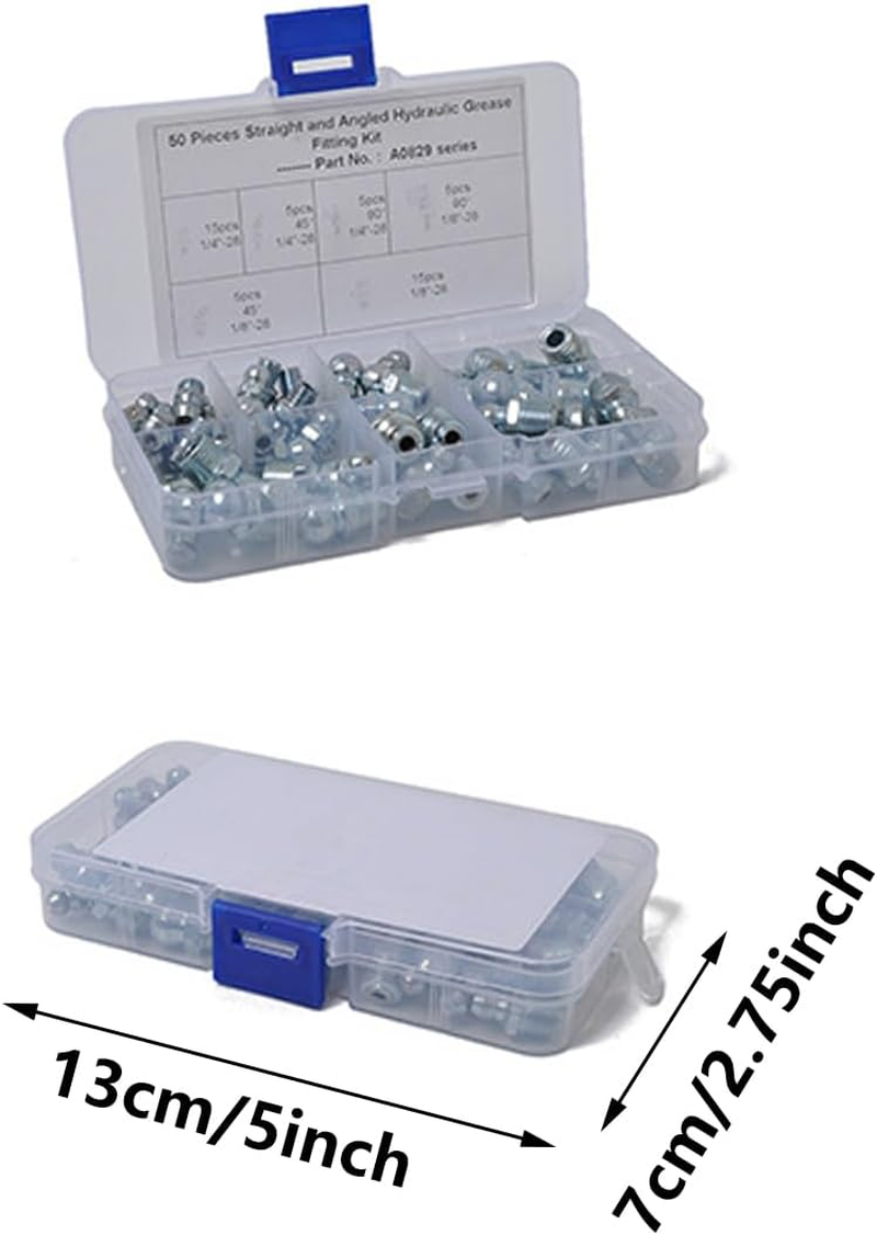 AIMALL 50PCS Hydraulic Grease Fitting Kit, Assorted Zerk Straight and Angled Fittings for Lubrication image number 5