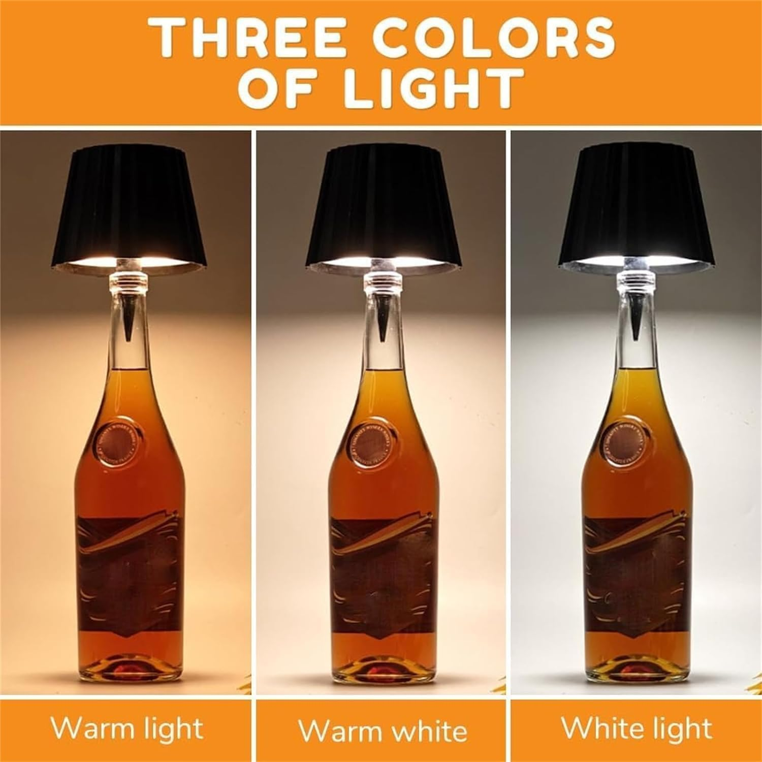 Wireless Bottle Lamp, 3 Color Stepless Dimming, Rechargeable Touch Lamp, Outdoor Table Lamp, Bar Lamp (Gold Plating-Tricolor Light) - Apricot-Tricolor Light image number 2