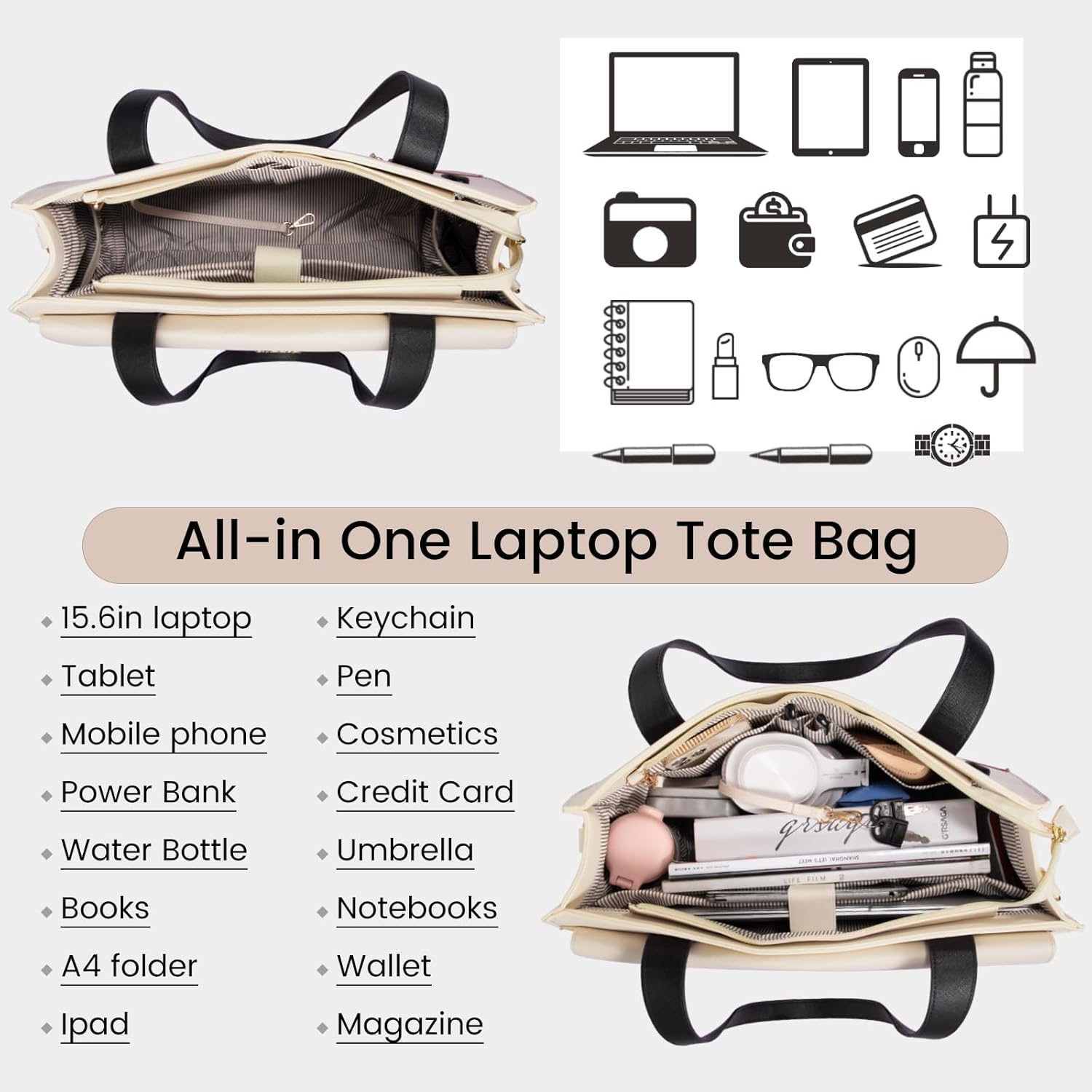 LOVEVOOK Laptop Bag for Women 15.6 Inch Tote Work Professional Leather Computer Briefcase Waterproof Handbag Shoulder Large Capacity Business Teacher Office Crossbody Purse