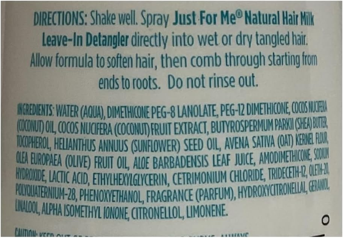 Just for Me Hair Milk Leave-In Detangler - Shea Butter, Soymilk and Honey - Detangles and Helps Prevent Breakage - for All Hair Textures - 10 Oz. - Pack of 2