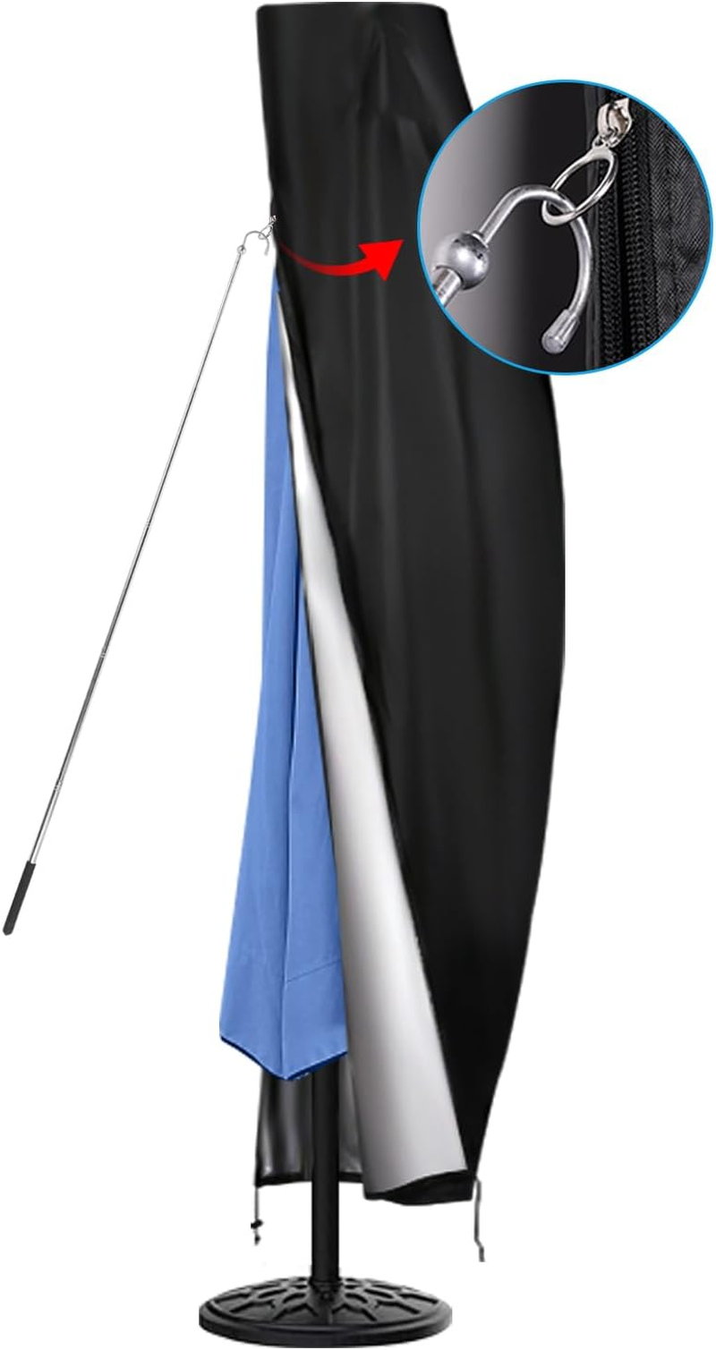 Offset Patio Umbrella Cover,420D Waterproof Umbrella Outdoor Patio Cover,Fits Cantilever Offset Umbrella 11FT to 13Ft,Cantilever Umbrella Cover with Top Vent,Dust,Anti-Uv,Hem Drawstring Design image number 2