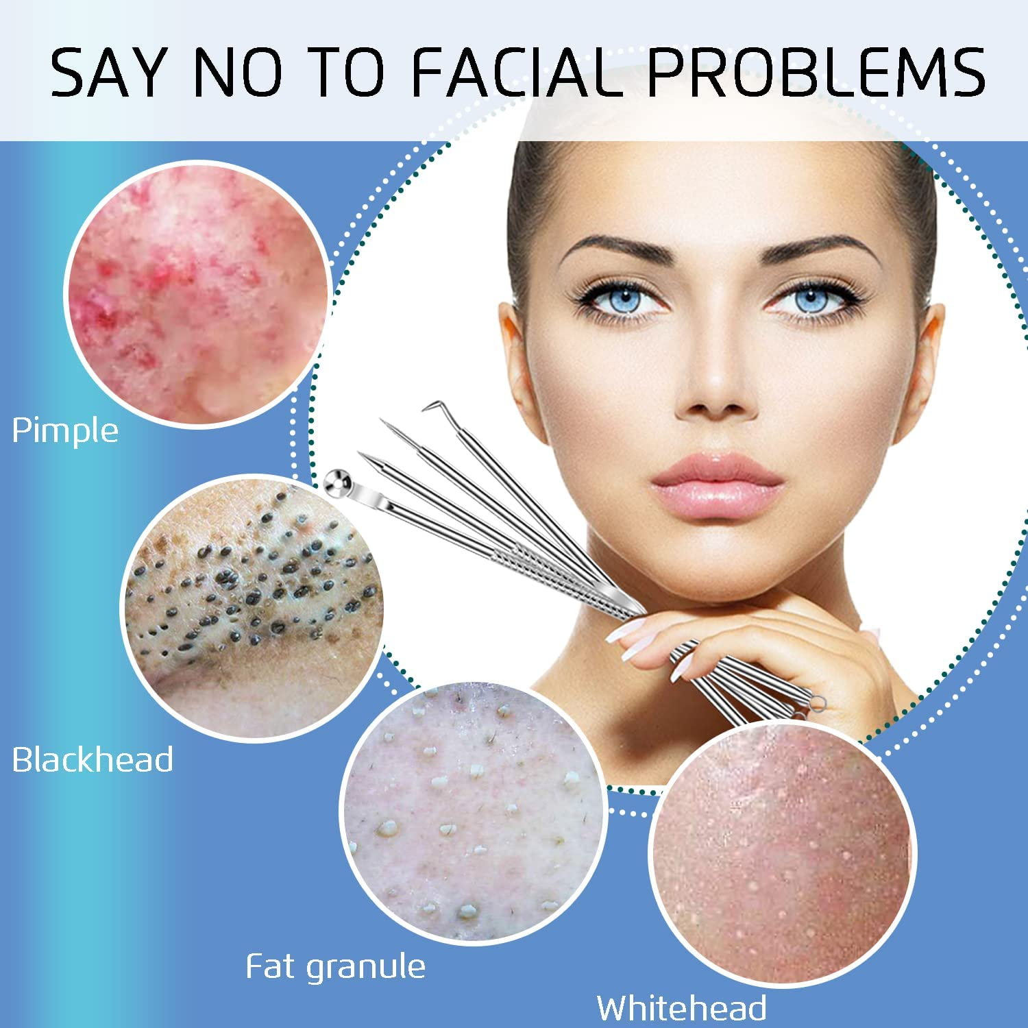 6PCS Blackhead Remover, Pimple Comedone Extractor, Popper Removal Tools, Acne Blemish Remove Kits, Premium Stainless Steel, with Portable Case image number 2