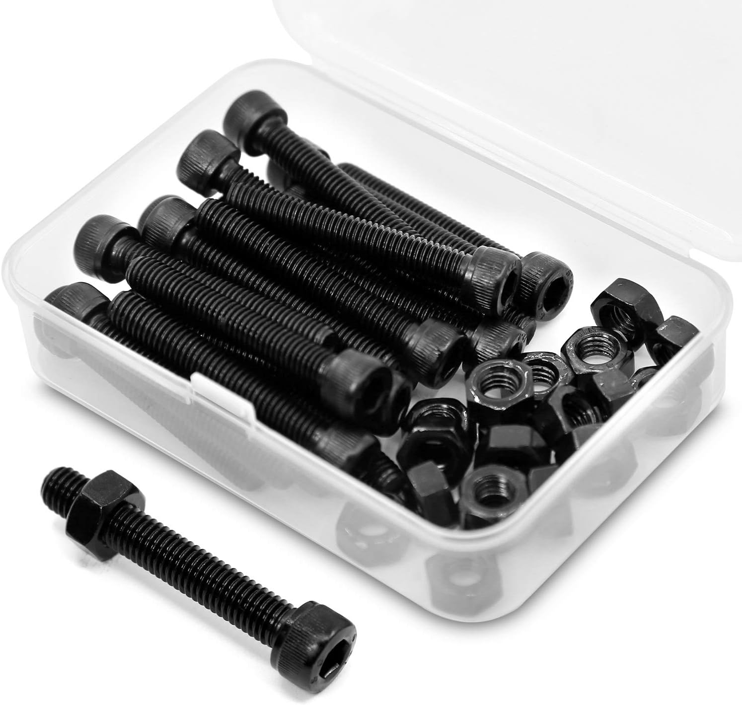 (20 Sets) M6 X 50Mm Bolts and Nuts Set Socket Head Cap Screws 12.9 Grade Alloy Steel Black Full Thread image number 1