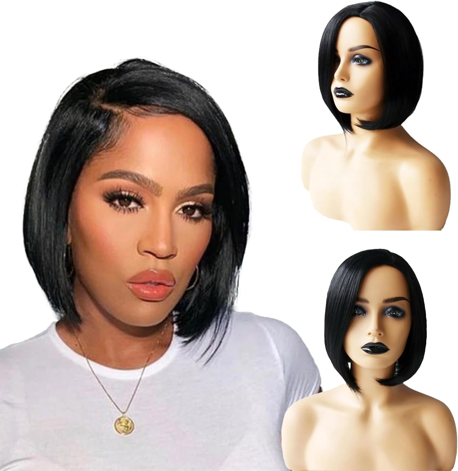 Bob Wig Wig, Women'S Short Bob Wig, Straight Short Wigs, 12 Inch Short Wigs with Side Parting Fringe, High Temperature Silk Wig, for Daily Wear by Women image number 1