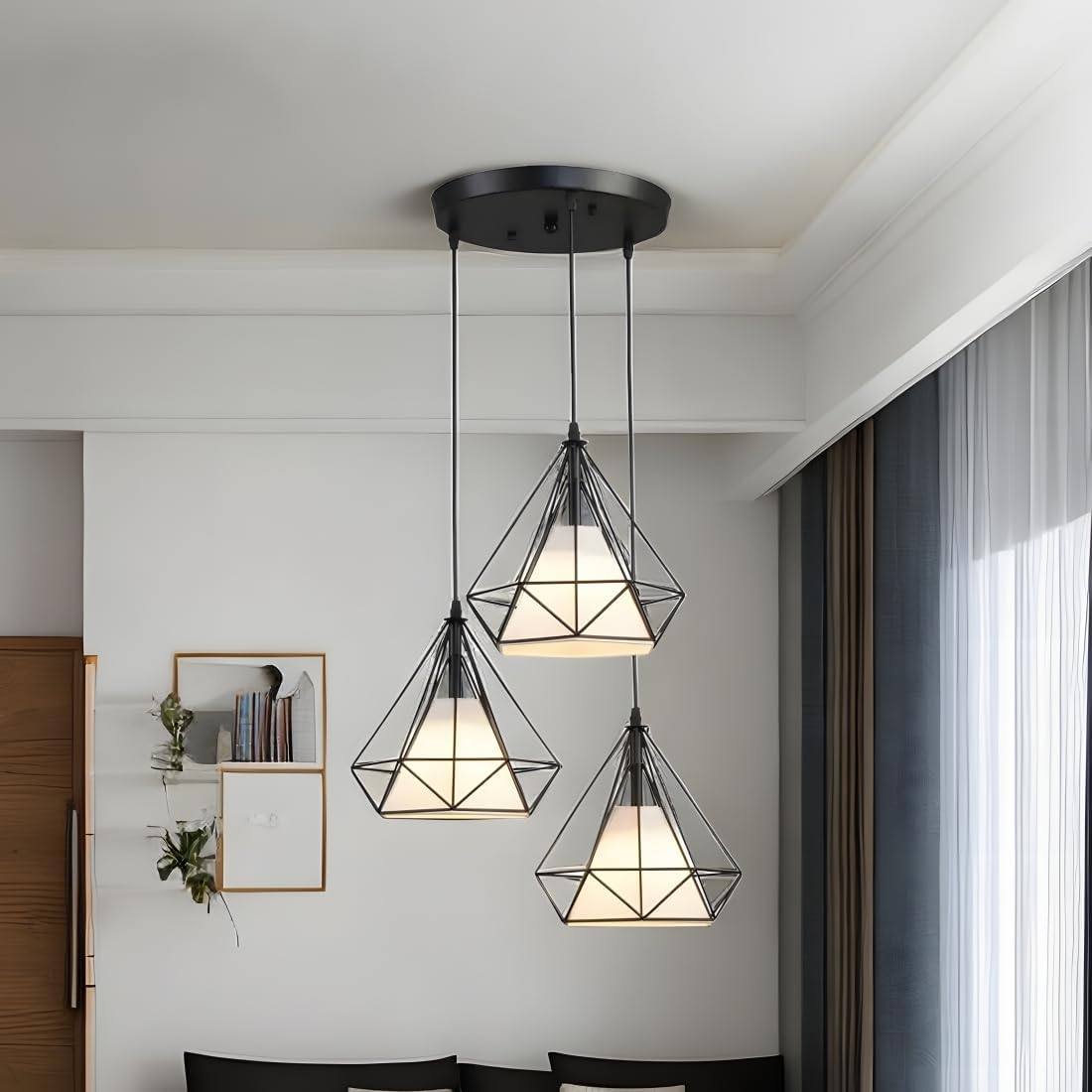 Industrial 3-Light Pendant Light Kitchen Adjustable Flush Mount Ceiling Lighting for Kitchen Island Living Room Bedroom Hallway, Vintage Hanging Pendant Lights Fixture image number 1