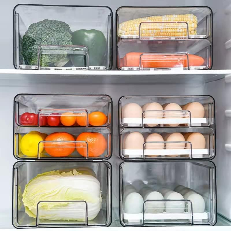 Food Storage Containers Pantry Organizer with Lids, Removable Drain Tray Fruit Vegetables Storage Rack Clear Fridge Storage Stackable Meal Fresh Keeper Bins image number 6