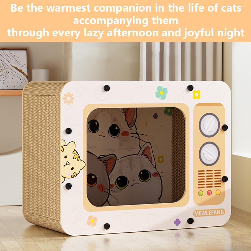 Retro TV Mog Scratcher, Cardboard Pussy Lounge, Eco-Friendly Paperboard Cat Scratching, Cute Style Moggy for Kittens Claws and Sleeping Space