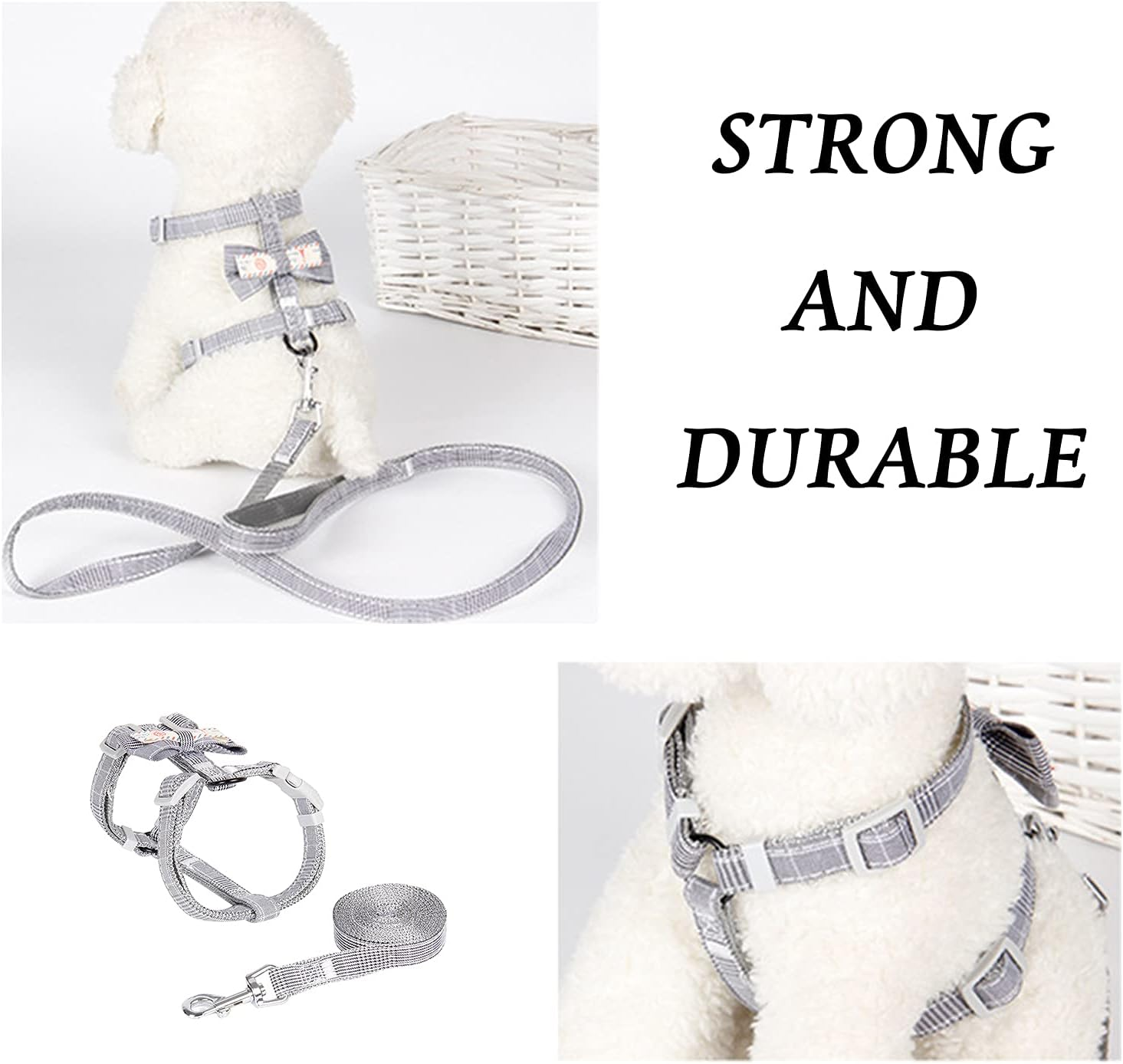 Cat Harness and Leash Set, Adjustable Mesh Pet Harness with Cute Bow European Style Chest Strap with Safety Buckle (Pink, M) image number 5