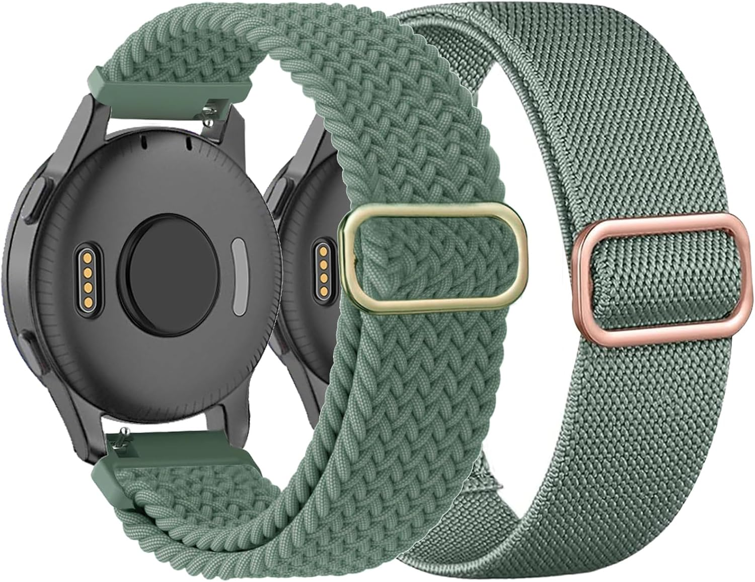 2 Pack Braided Stretchy Nylon Watch Bands Compatible with Garmin Venu Sq/Venu Sq 2/Venu 2 Plus, 20Mm Loop Elastic Fabric Straps for Garmin Vivoactive 5 / Vivoactive 3 Women Men