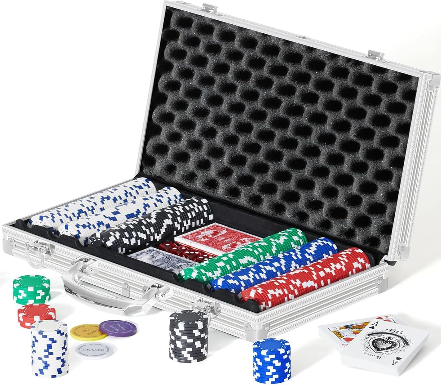 300PCS Casino Poker Chips Set, Gram 5 Colors Casino Chips Poker Set with Aluminum Travel Case, for Texas Home Game Nights,Holdem Poker Nights,Blackjack or Roulette Games image number 3