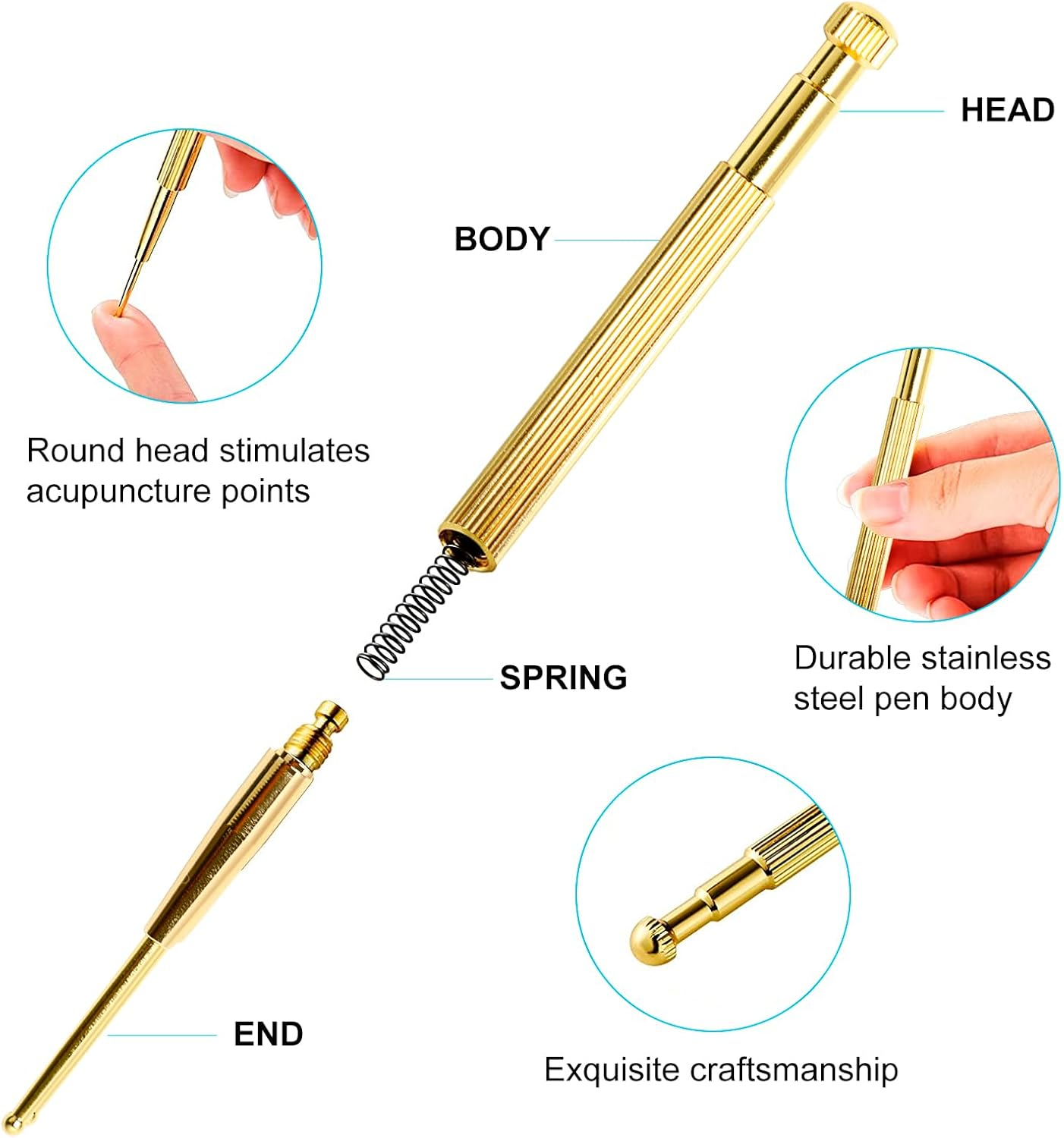 4PCS Massage Tools Acupuncture Pen Self Massage Gua Sha Pointing Pen with Silver Stainless Steel Ear Point Acupuncture Pen with Gold Double Headed Ear Massage Pen image number 6