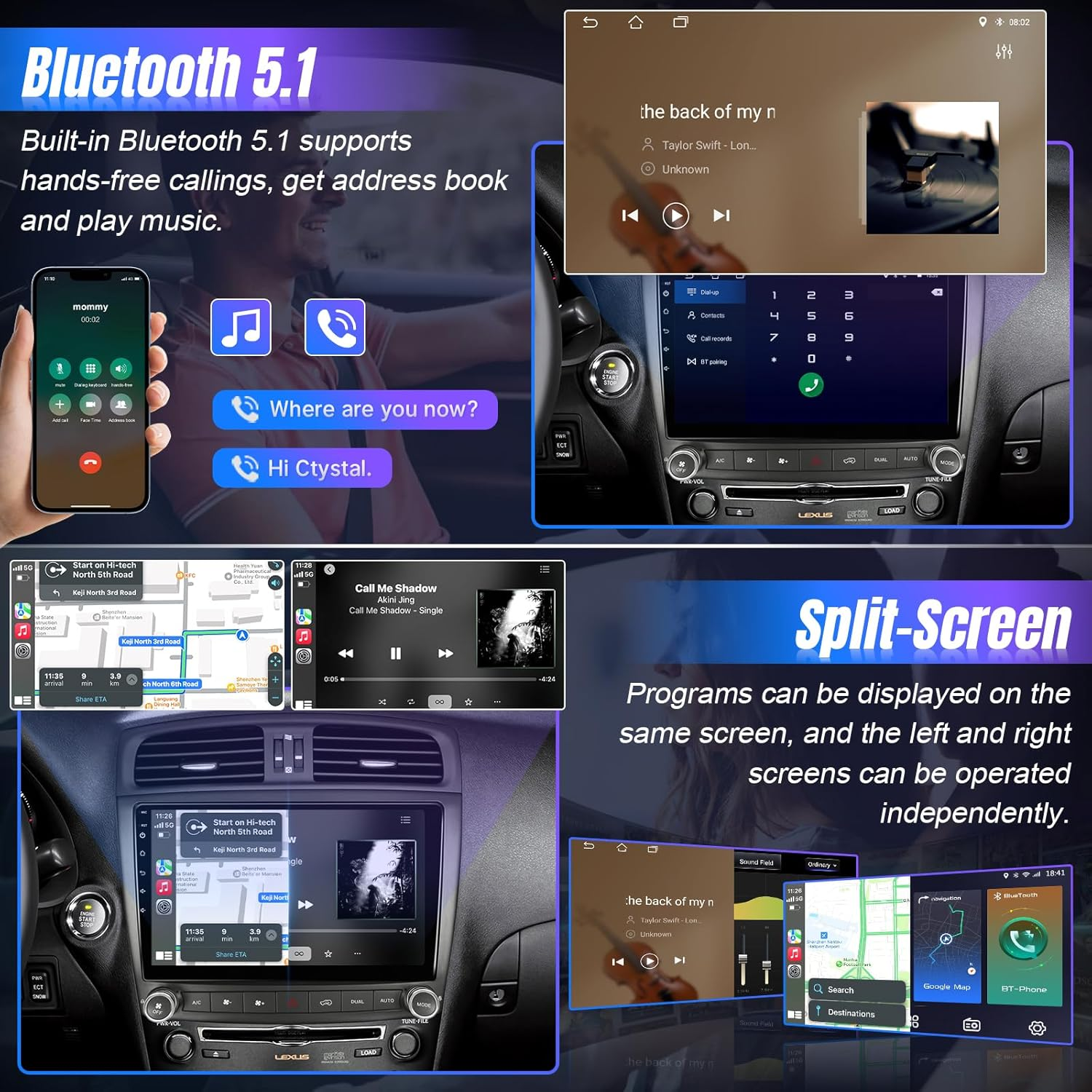 Leadfan Android Car Radio for Lexus IS250 IS300 IS350 2006-2012 Stereo with Wireless Carplay Android Auto, 10.1 Inch Touch Screen for Lexus Stereo in Dash GPS Navi Bluetooth FM Wifi SWC (2+32G) image number 5