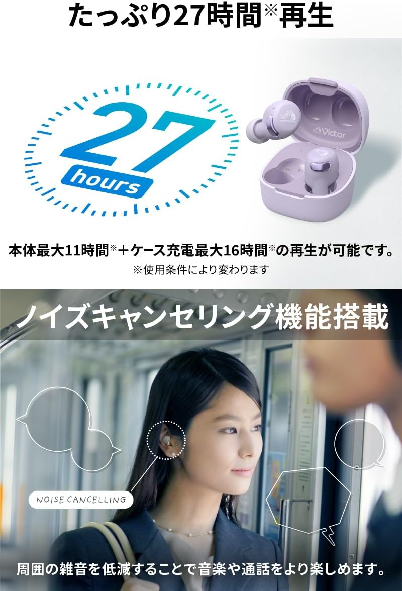 JVCKENWOOD Victor HA-A30T2-G Wireless Earphones, Bluetooth Ver.5.3, Noise Canceling, App-Compatible, Multipoint, Total 27 Hours Playback, Microphone Included, Small, Lightweight, Outside, Waterproof, image number 5