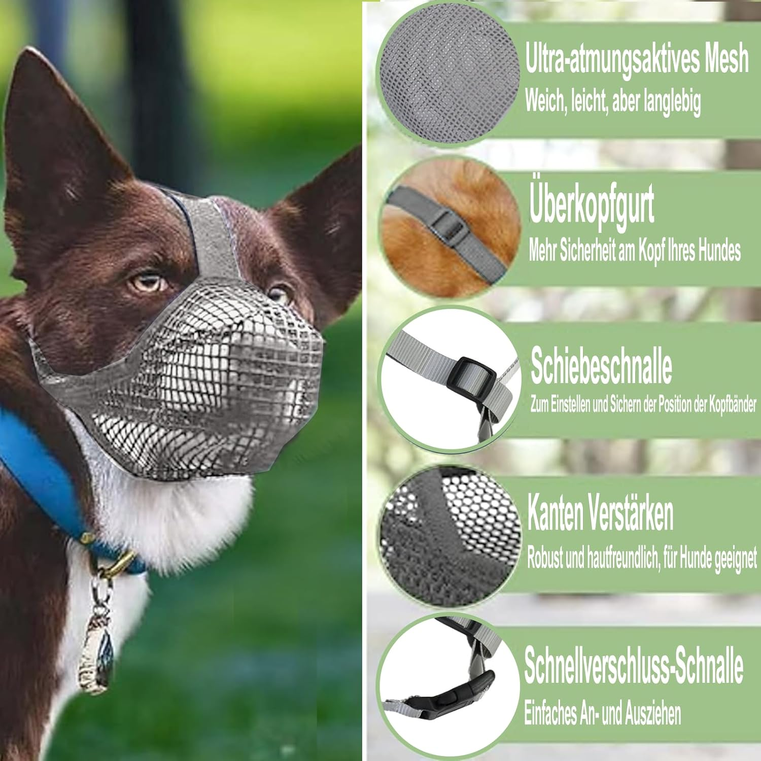 Muzzle for Dogs, Breathable Mesh Muzzle for Large Dogs, Medium Dogs, Adjustable Dog Muzzle for Small, Medium and Large, Prevents Biting, Chewing and Barking (Grey, XS) image number 1
