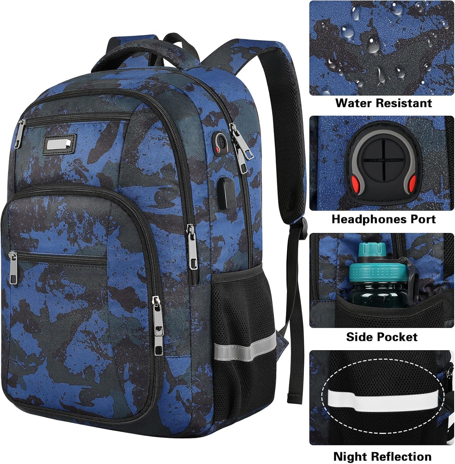 Laptop Backpack for Men, Large Travel Backpack TSA Friendly anti Theft Backpacks with USB Charging Port, Water-Resistant Bag Daypack for Work, 17.3Inch Approved Computer Bookbag & Notebook - Camo Grey image number 3