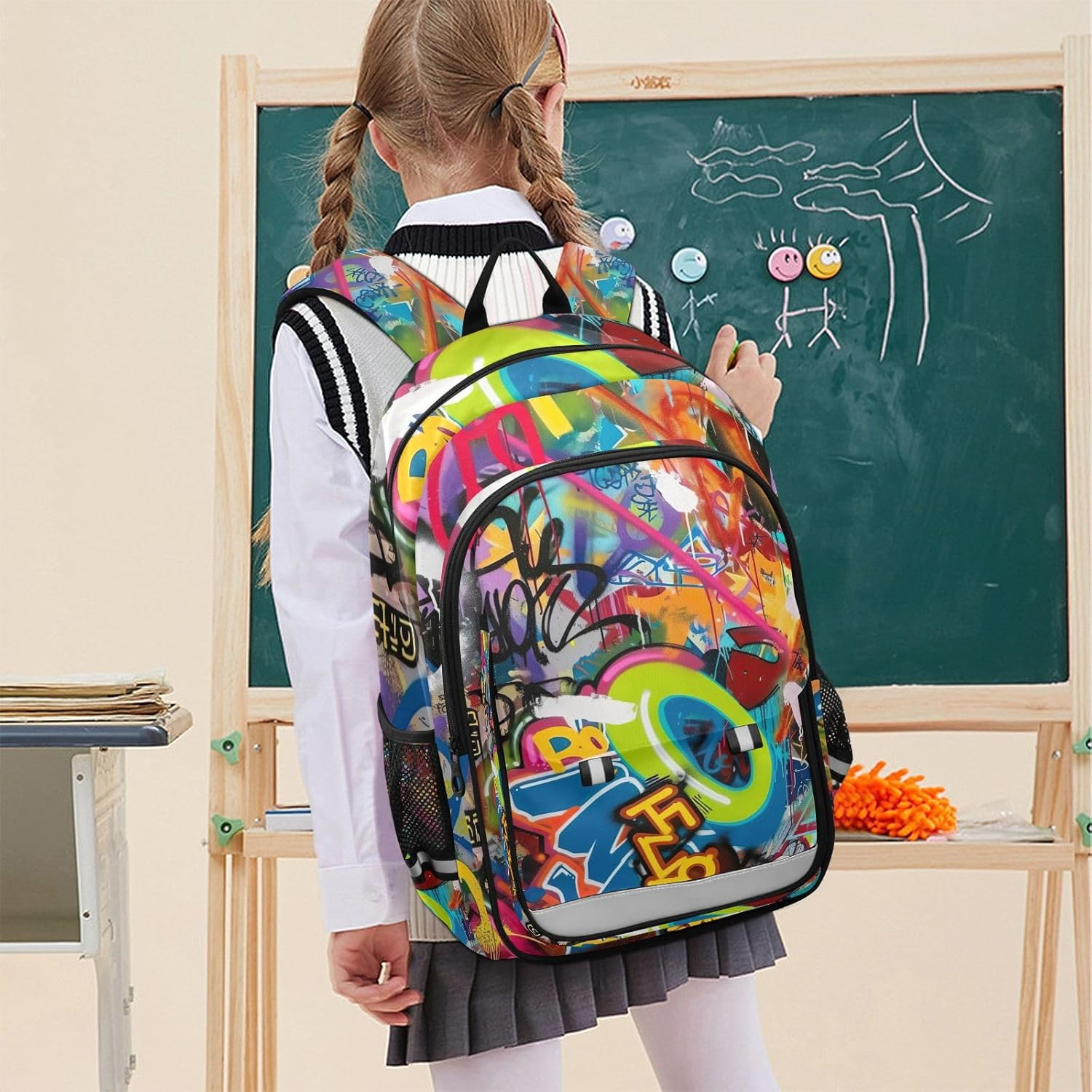 RPLIFE Colorful Graffiti Back Packs for Kids, Cool Backpacks for School for Boys, Girls Big Backpack, Colorful Graffiti, One Size, Traditional Backpacks image number 5