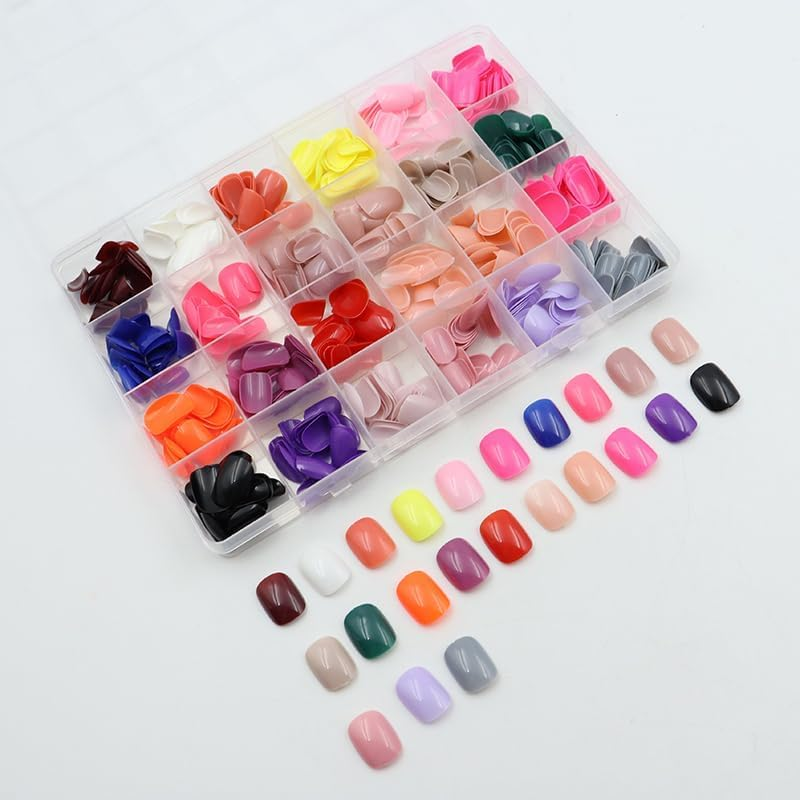 Namvo 576 PCS Medium Coffin False Nails, 24 Colors Acrylic Artificial Glossy Press on Nails Full Cover Short Ballerina False Nail Tips for Women Girls Nail Decorations image number 5