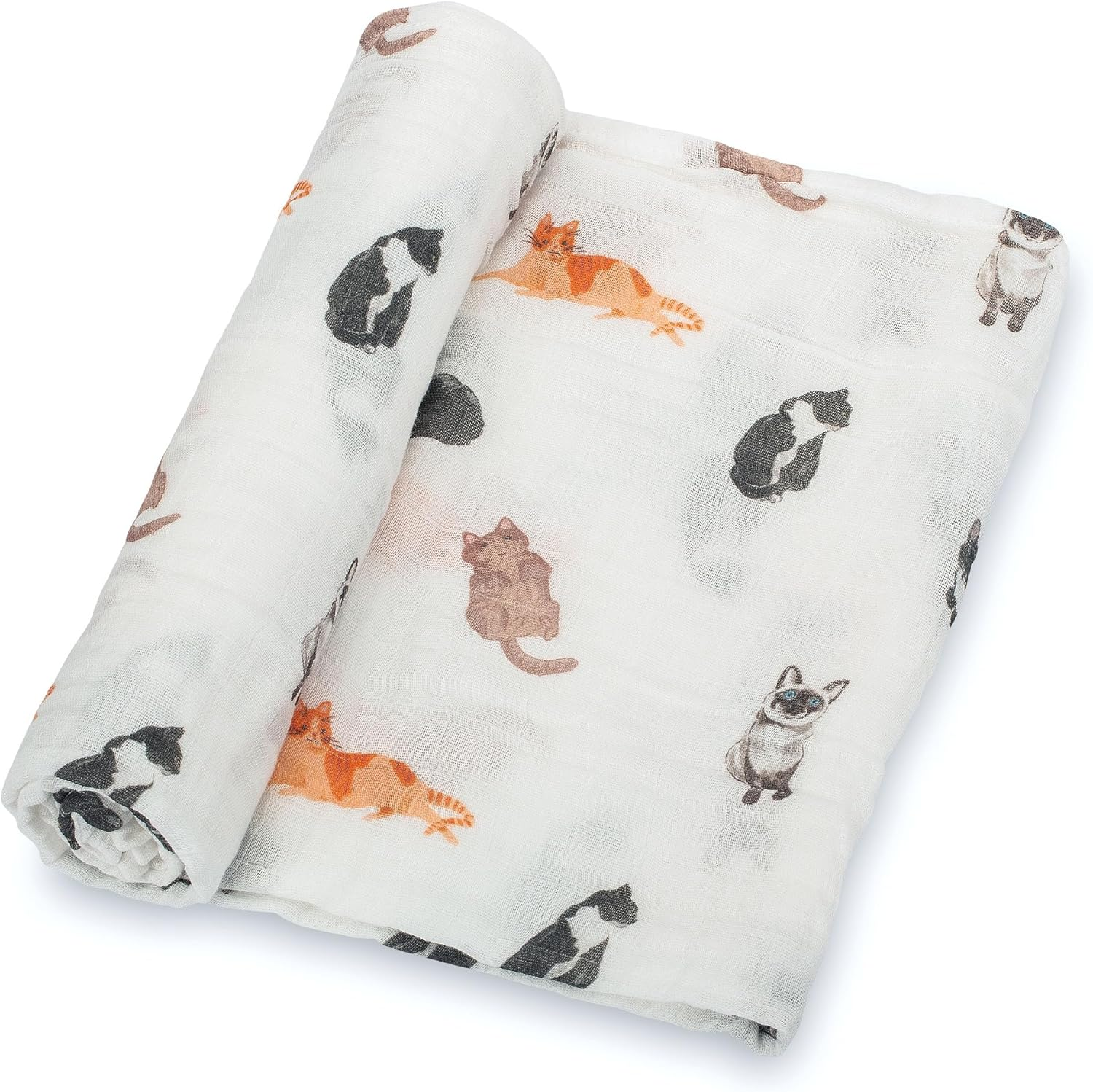 Lollybanks Swaddle Blanket for Boys and Girls, 100% Cotton Muslin Swaddle Blankets for Newborns, Large 120 X 120 Cm Soft and Breathable Receiving Blanket, Baby Essentials, Registry (Cat Print)