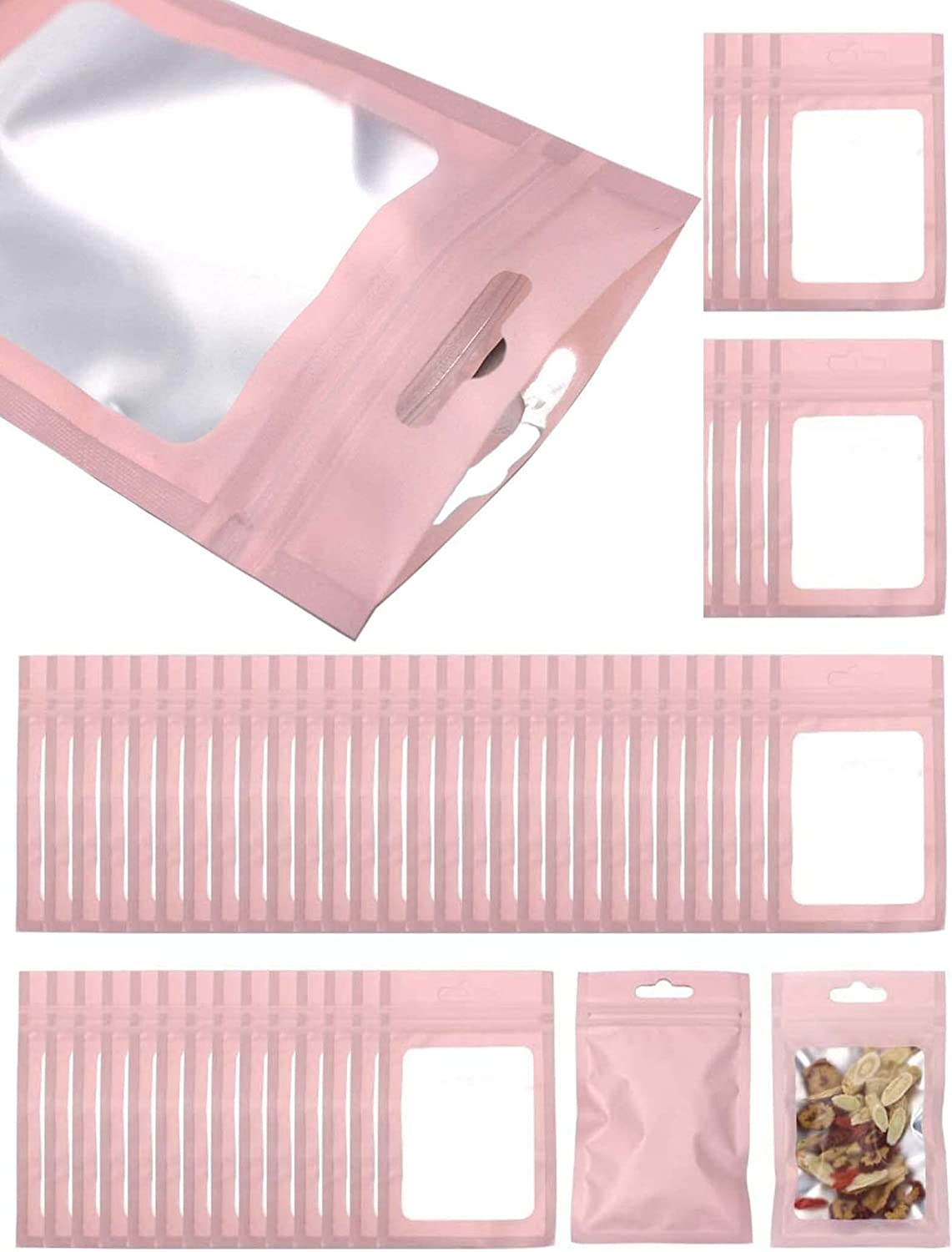 100 PCS Candy Food Bags, Resealable Bags for Small Business with Zip Lock,Reusable Smell Proof Mylar Bags with Clear Window,Holographic Pouch Bags for Food Storage Snacks Beans Coffee Jewelry (14*20) image number 3