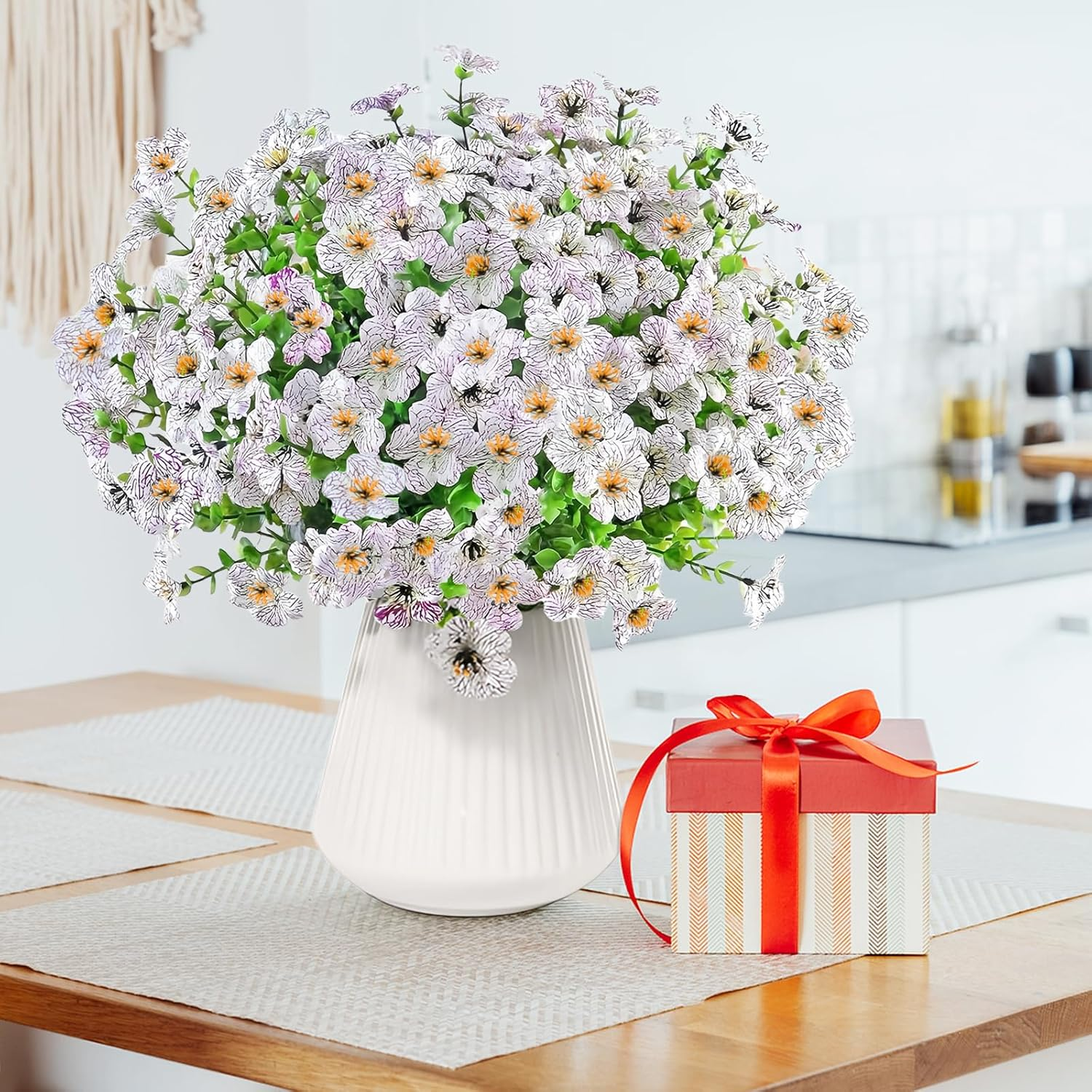 6Pcs Daisy Artificial Flowers Fake Fall Flowers Eucalyptus Plants No Fade Fake Plastic Flowers Faux Autumn Plant for Xmas Decor Indoor Outdoor outside Garden Porch Window Box Home Wedding (White) - Yellow image number 5