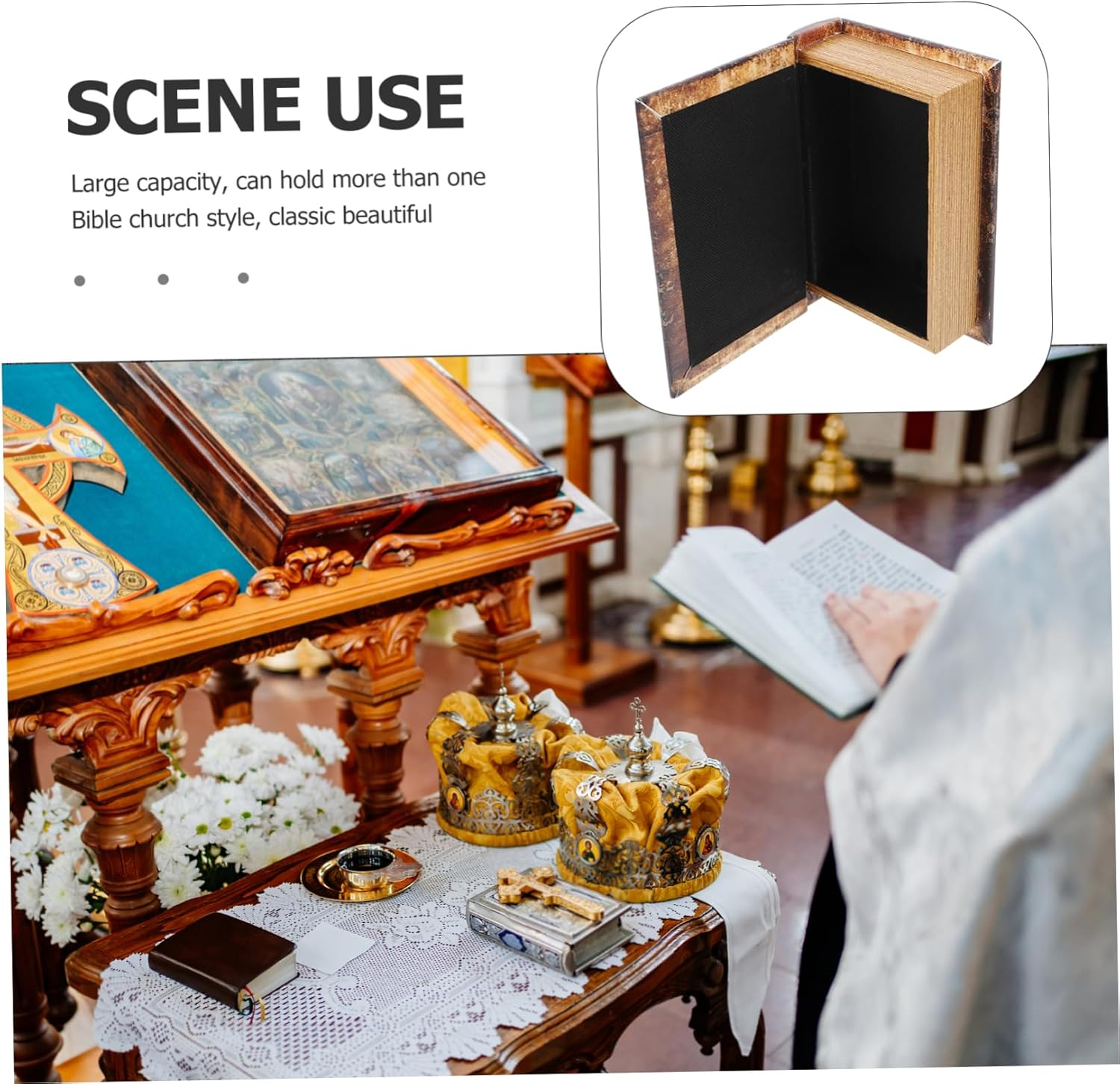 Vintage Book Shaped Box Bible Book Storage Box for Home Decoration as Prop image number 5