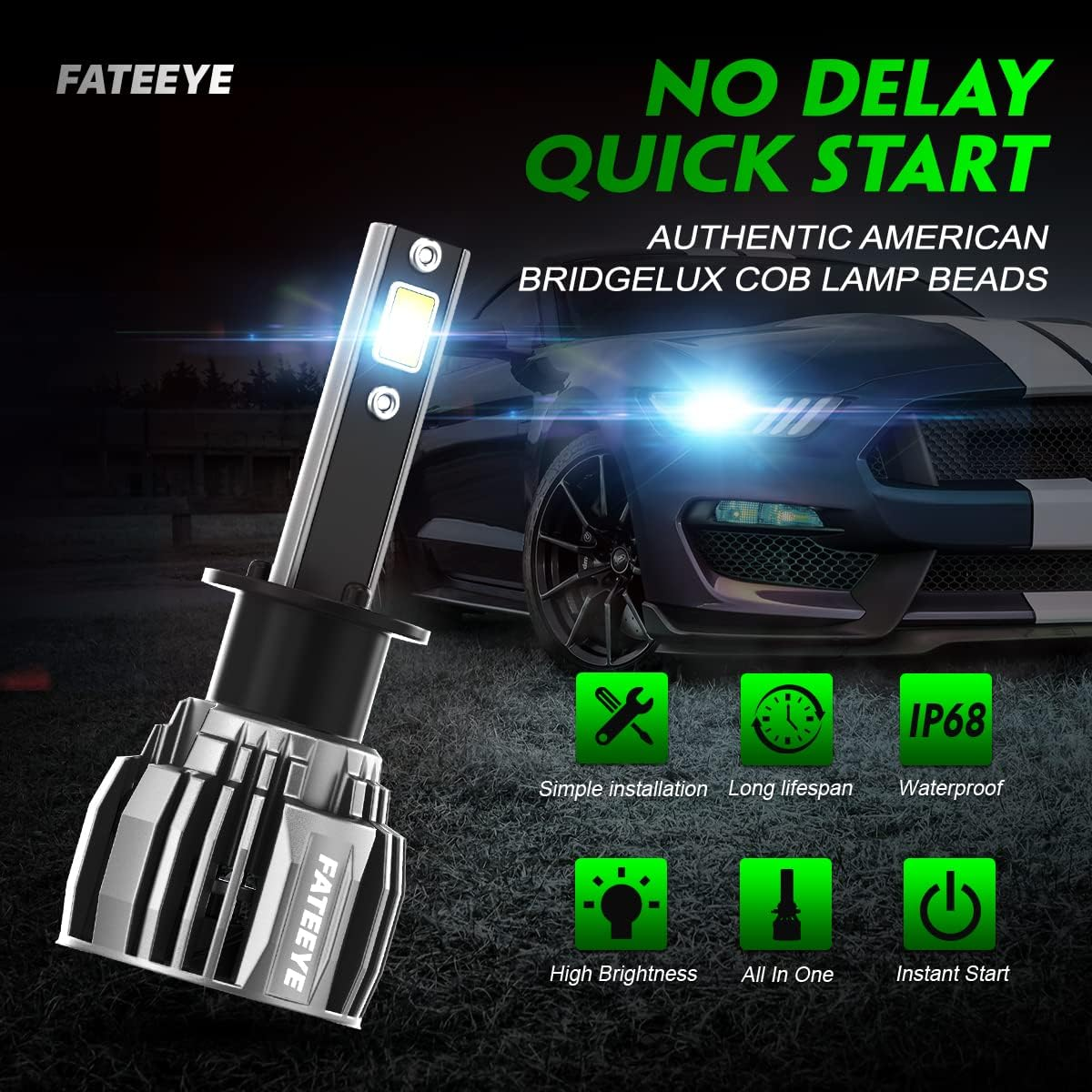 H1 LED Headlight Bulb,13000Lm Super Bright LED Car Headlight Conversion Kit, 60W Top-Level Chip, Turbo Fan Desigh Halogen Headlight Replacement Temperature Control, 6500K, Plug and Play (H1)