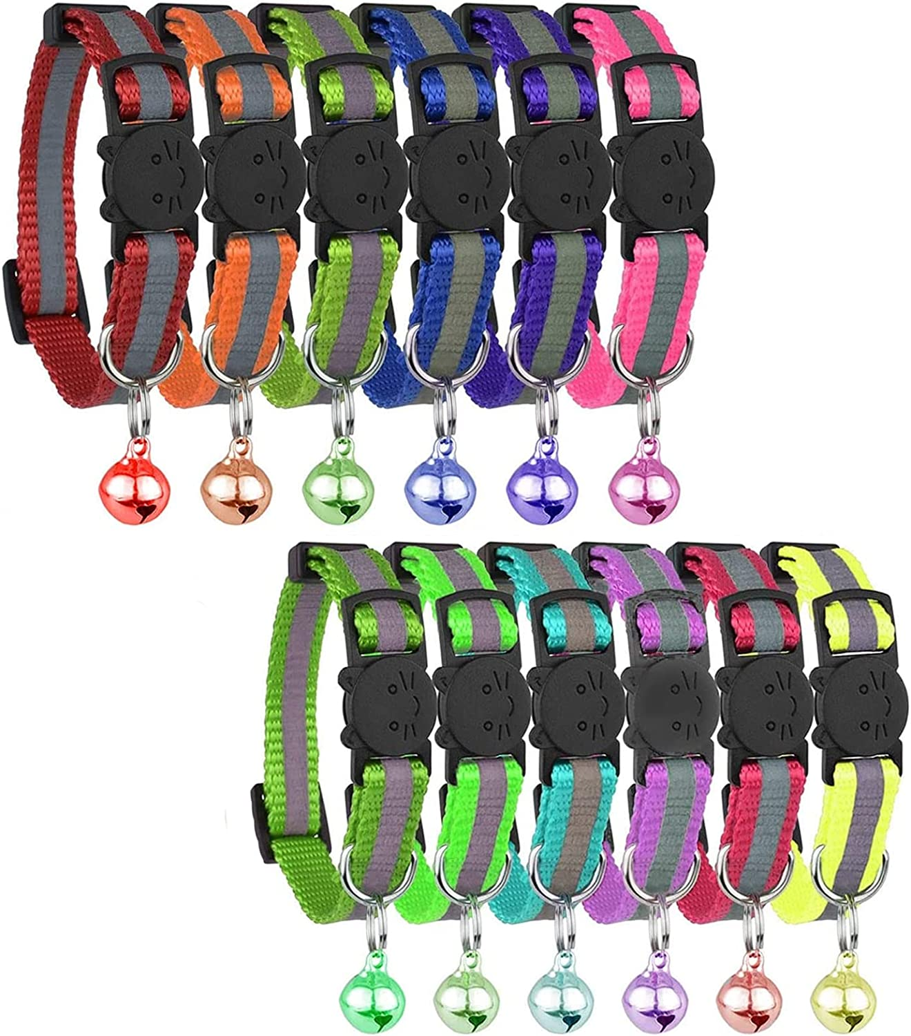 Gingeruper Cat Collar Cat Breakaway Collars Set 12 PCS with Bell Reflective Strap & Safety Buckle, Adjustable 8-12" (12 Color) image number 3
