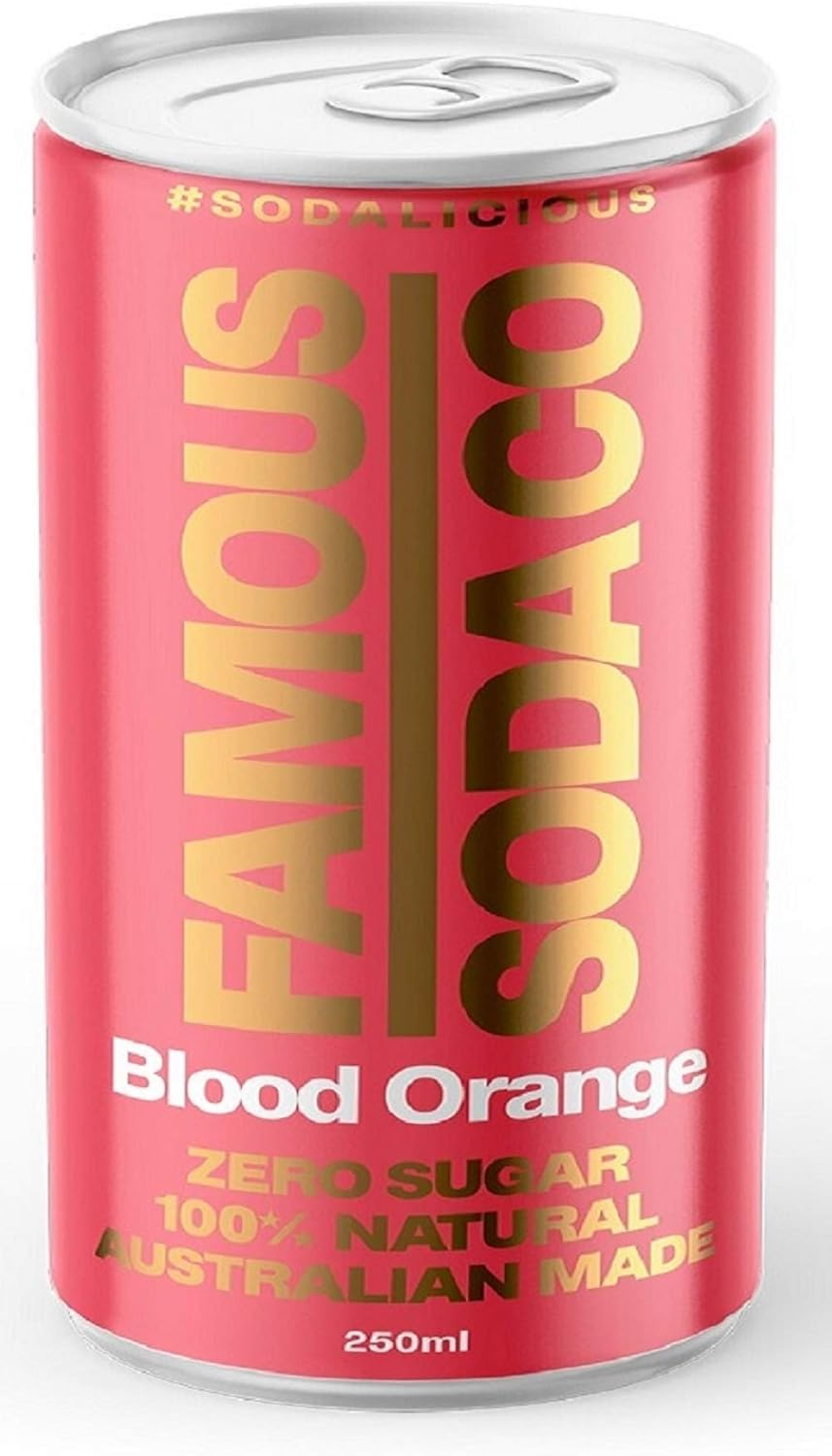 Famous Soda Co Blood Orange 100% Natural 6 Calories Australian Made 24 Cans 250Mls image number 3