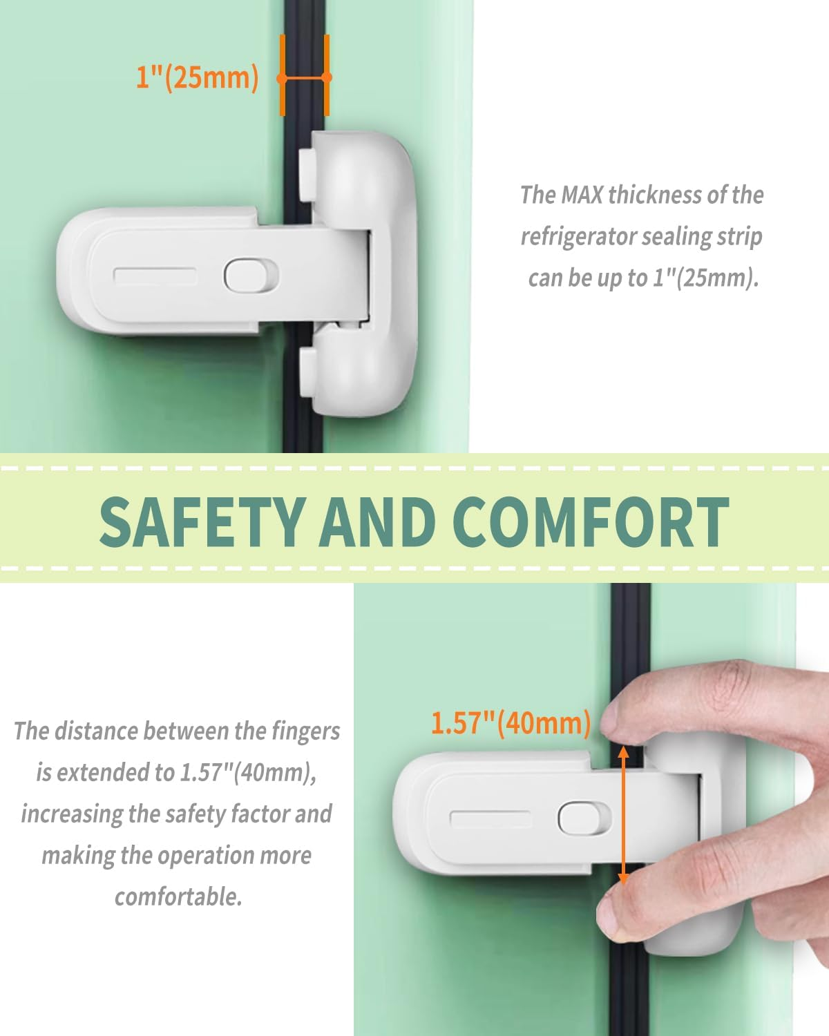 2 Pack Updated Baby Safety Proof Fridge Latch Lock to Keep Door Closed,Child Proof Refrigerator/Fridge/Freezer Door Lock for Toddlers and Kids,No Tools Need or Drill(White) image number 5