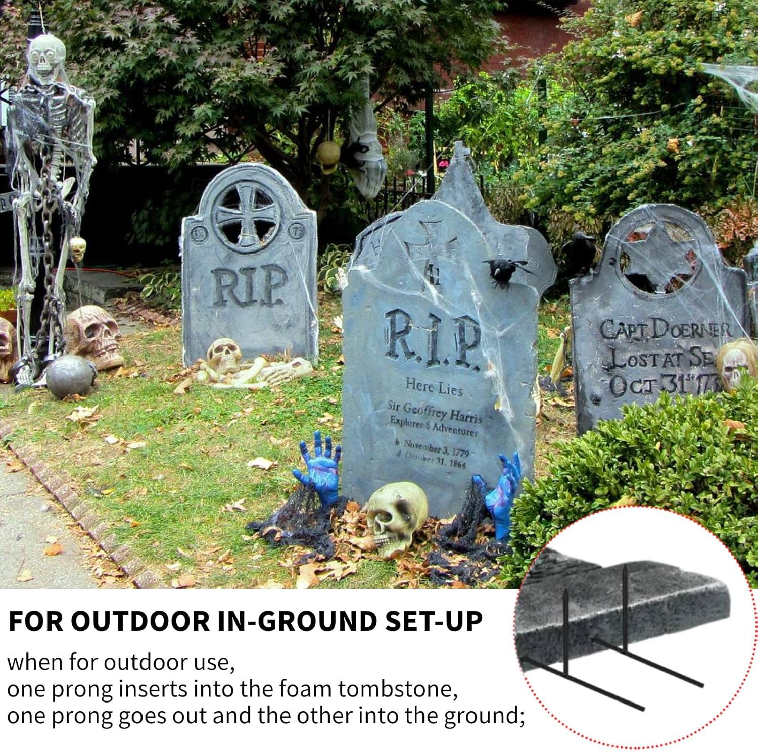 Halloween Tombstone Stakes 6.50 X 3.1 Inches Foam Graveyard Stakes 1/6 Inch Diameter Bold T Shape Metal Stakes for Halloween Tombstone Indoor and Yard Outdoor Decorations (24) image number 1