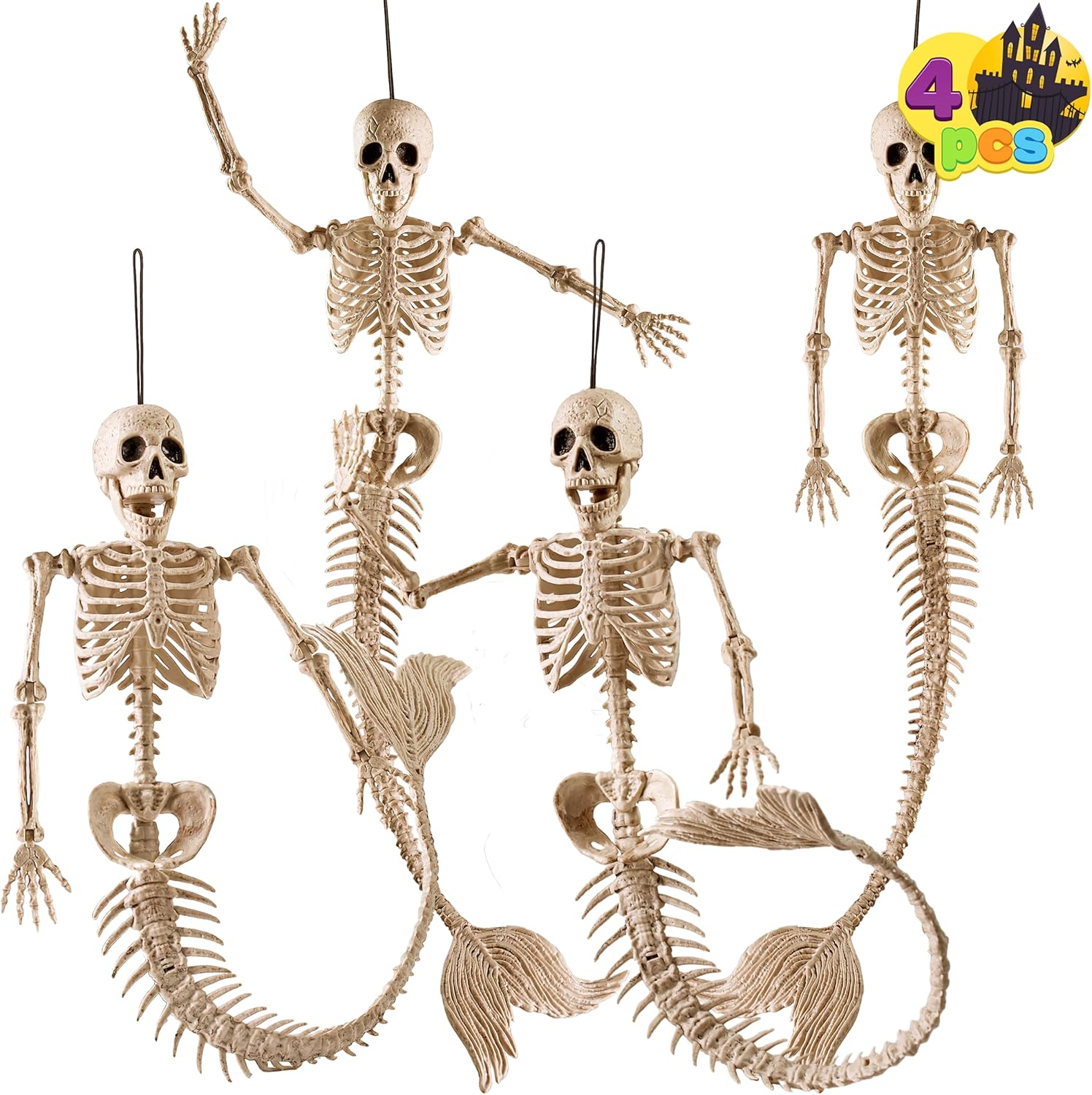 JOYIN 4 PCS 20&rdquo; Halloween Mermaid Skeleton Plastic Bones with Posable Joints for Photo Props Decorations, Trick or Treat Decor, Spooky Scene Party Favors image number 2