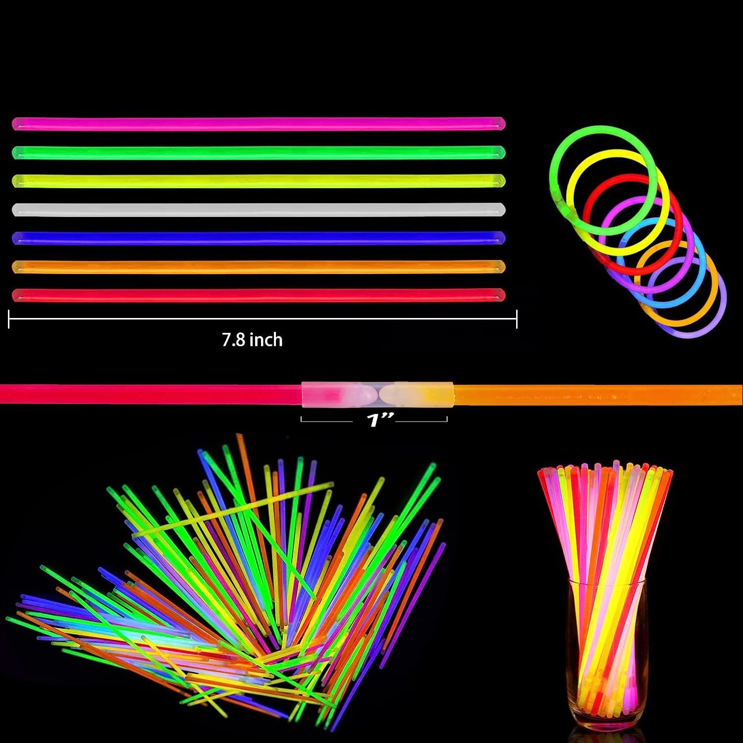 628 PCS Glow Sticks Bulk, 8" Glowsticks with Connectors Bracelets Necklaces Balls Eyeglasses and More for Kid Party Birthday Dark Party Supplies Adults Party Deco Camping Wedding
