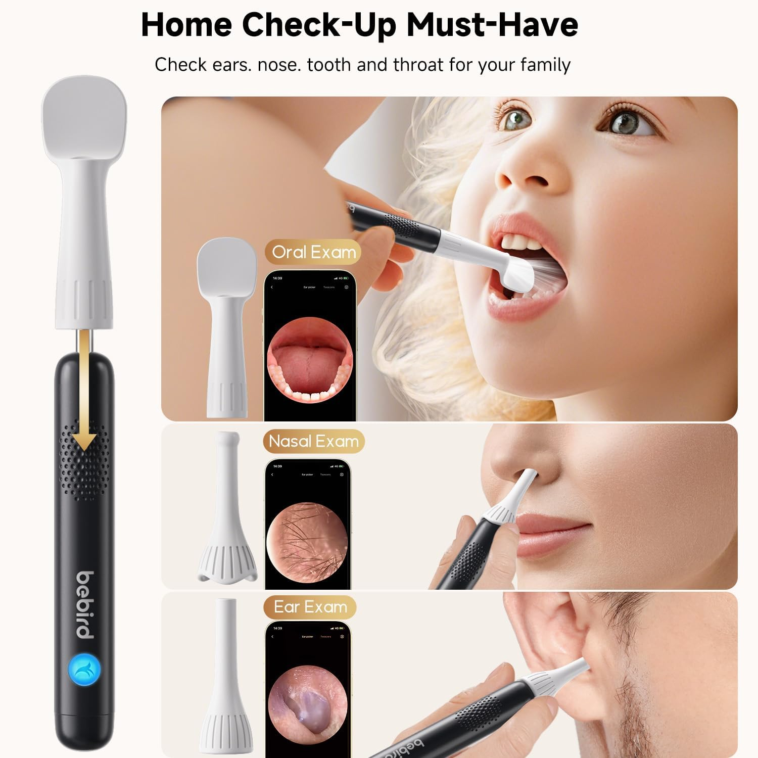 BEBIRD R1 Max Ear Wax Removal, Ear Cleaner with Camera and Light, Ear Scope Otoscope Ear Pick Tweezers with Cam, Visual Dropper Ear Care Cleaning Kit, Ear/Nose/Throat Examination Tool for Family image number 1