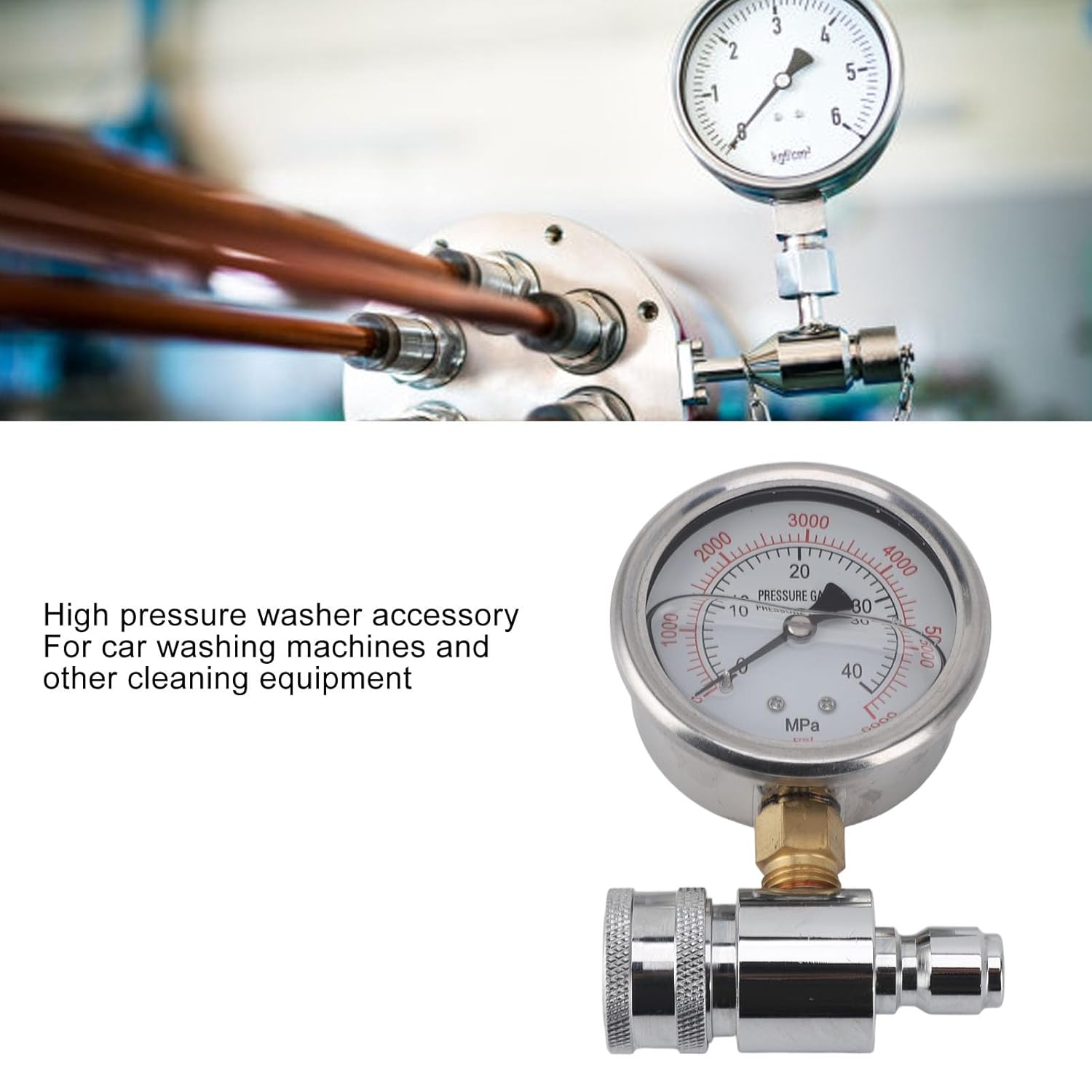 Pressure Washer Gauge, 6000Psi Stainless Steel High Pressure Gauge 3/8In Quick Connect Pressure Washer Parts Accessories for Car Washing Machines, Easy to Install image number 6