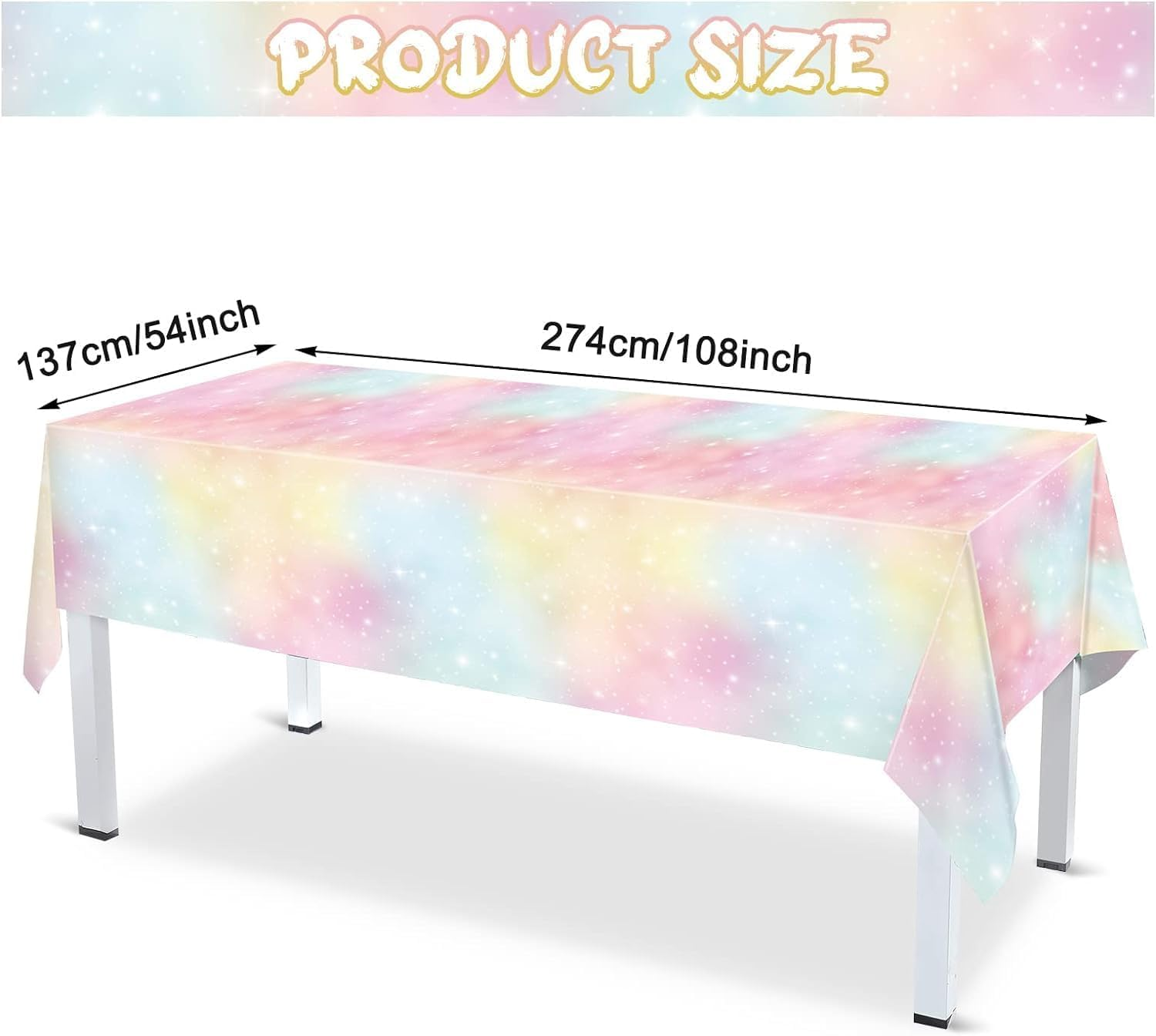 Acemedia 3 Pieces Pastel Rainbow Tablecloths Birthday Party Decoration Rectangle Plastic Disposable Table Cover Waterproof Boho Rainbow Table Cloths Girls Baby Shower Unicorn Party Supplies image number 6