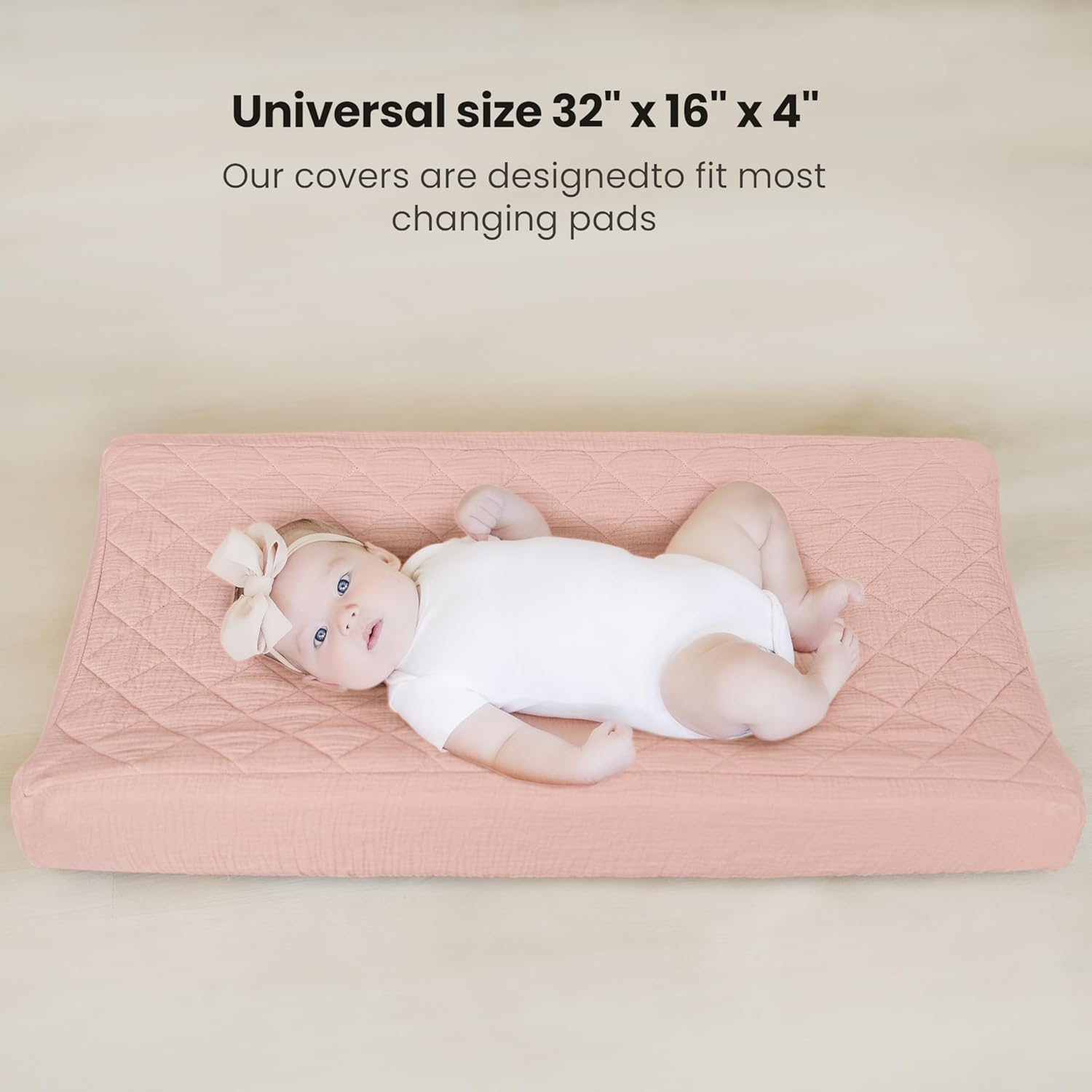 Konssy Waterproof Muslin Changing Pad Cover 2 Pack, Quilted Cotton Fitted Diaper Chang Table Cover, Soft Changing Pad Sheets for Girls Boys (Blossom,Pink) - Camel,Sun image number 4
