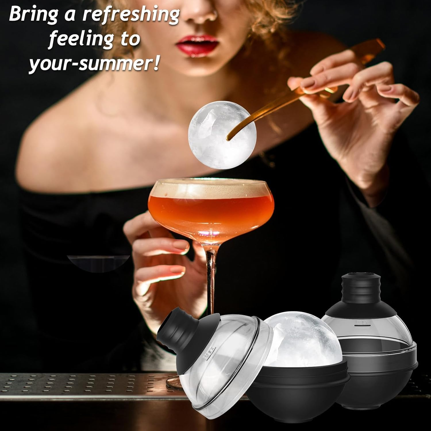 CCILIYC Silicone Ice Cube Moulds, 4 Pack Large Ice Ball Maker Mould with BPA Free Plastic Lid, Flexible round Ice Cube Moulds Easy to Pop Out, Sphere Ice Trays for Freezer Whiskey, Gin, Cocktails