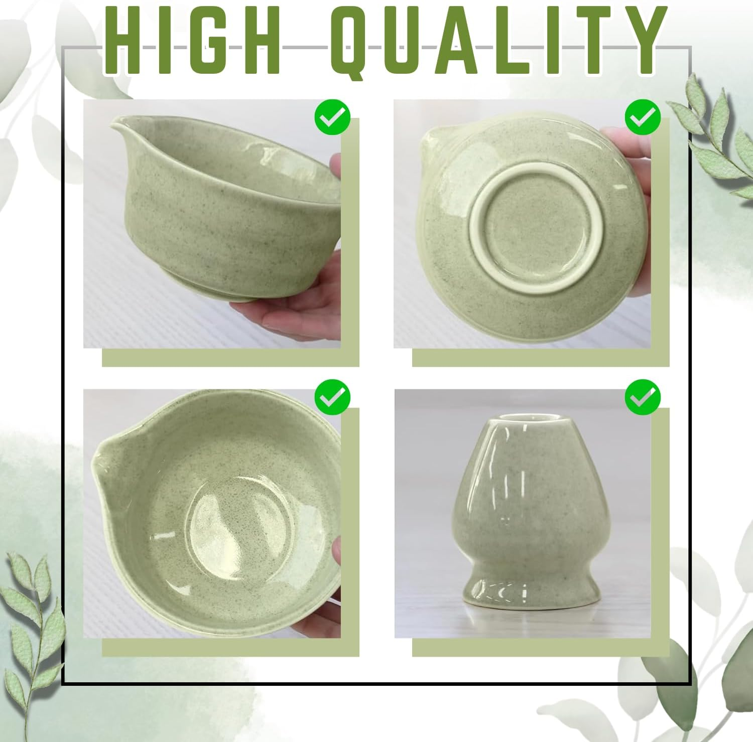 7PCS Premium Japanese Ceramic Matcha Whisk Set Traditional Ceremonial Matcha Kit Tea Set with Bowl, Bamboo Whisk, Sifter, Spoon, Whisk Holder, Tea Towel Best Gift Set for Men & Women Birthday/Wedding image number 3