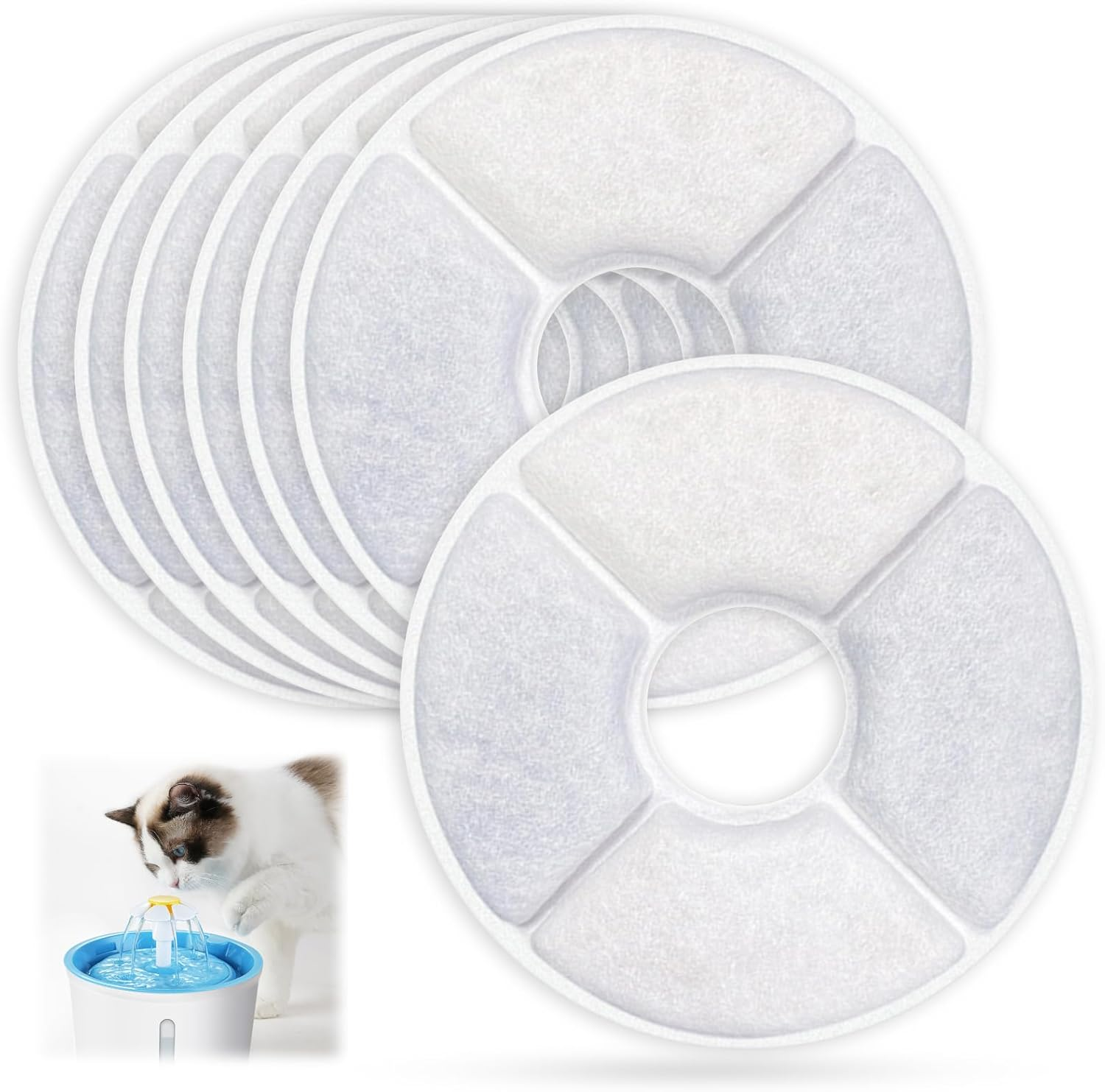 7 Pcs Cat Water Fountain Filter Replacement - Fountain Filter with Triple-Action Filtration System, Activated Carbon for Fresh & Clean Water, Compatible with Catit Flower Fountain, Petkit & More image number 4