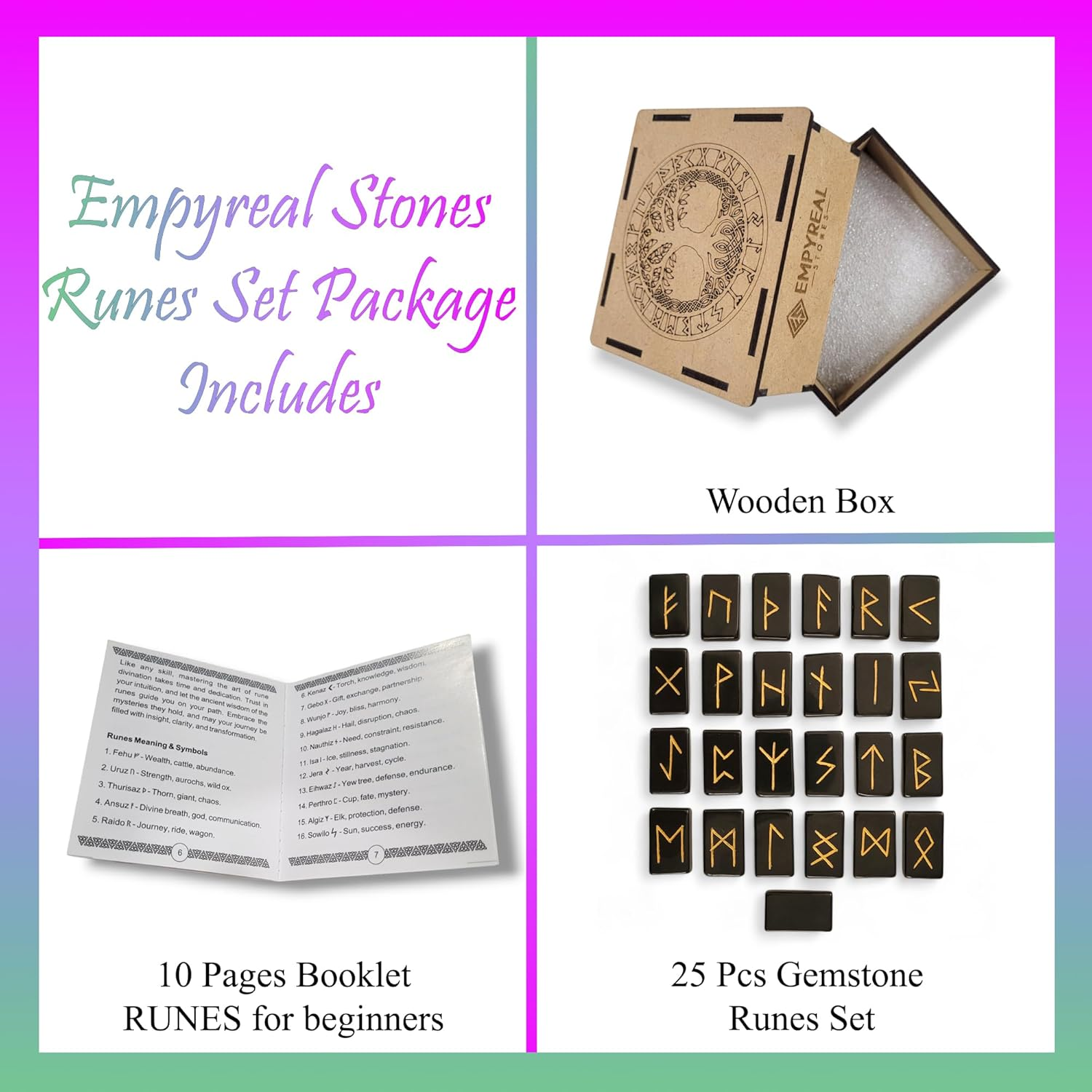 Gemstone Rune Stones Authentic Elder Futhark Set for Divine Guidance and Wisdom (Black Tourmaline) image number 4