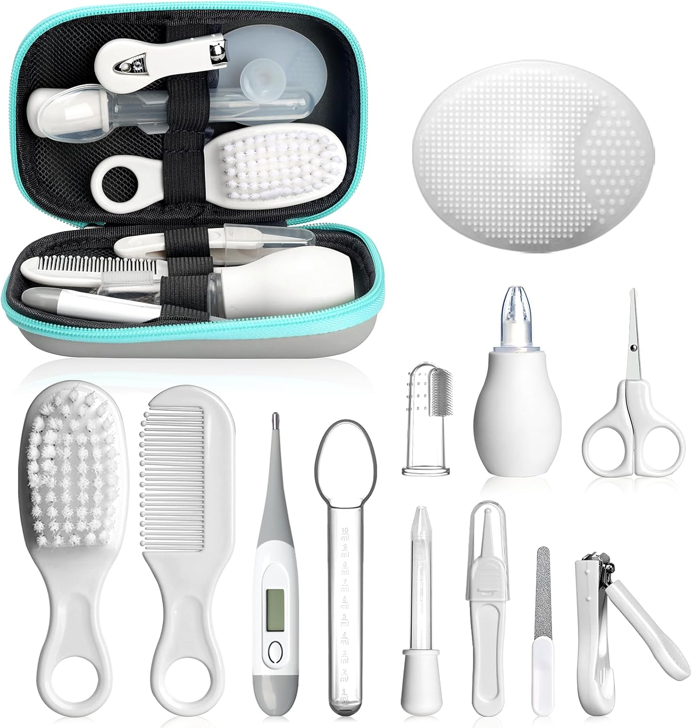 Baby Grooming Kit, Infant Safety Care Set with Hair Brush Comb Nail Clipper Nasal Aspirator Ear Cleaner,Baby Essentials Kit for Newborn Girls Boys