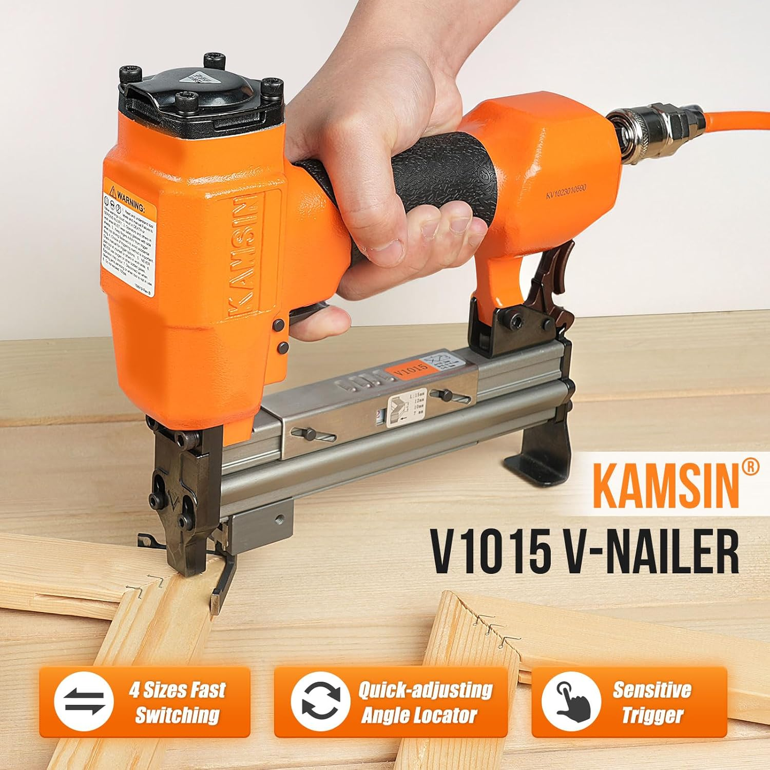 KAMSIN V1015 Pneumatic Picture Frame V Nailer, Fits 5/16'' to 19/32'' (7 to 15 Mm) V Nails, 30 Gauge Air-Powered Frame Joiner for Picture Framing image number 5