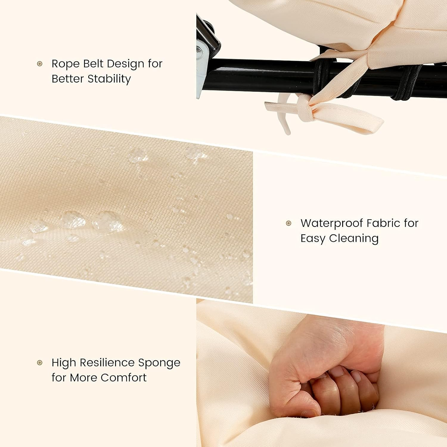 GRAFFY Lounge Chair Cushion, 72&rdquo; X 22&rdquo; X 4&rdquo; Patio Chaise Lounge Cushion W/4 String Ties, Thickened Recliner Cushion W/Waterproof Design, Tufted Patio Recliner for Outdoor Indoor (Beige) image number 3