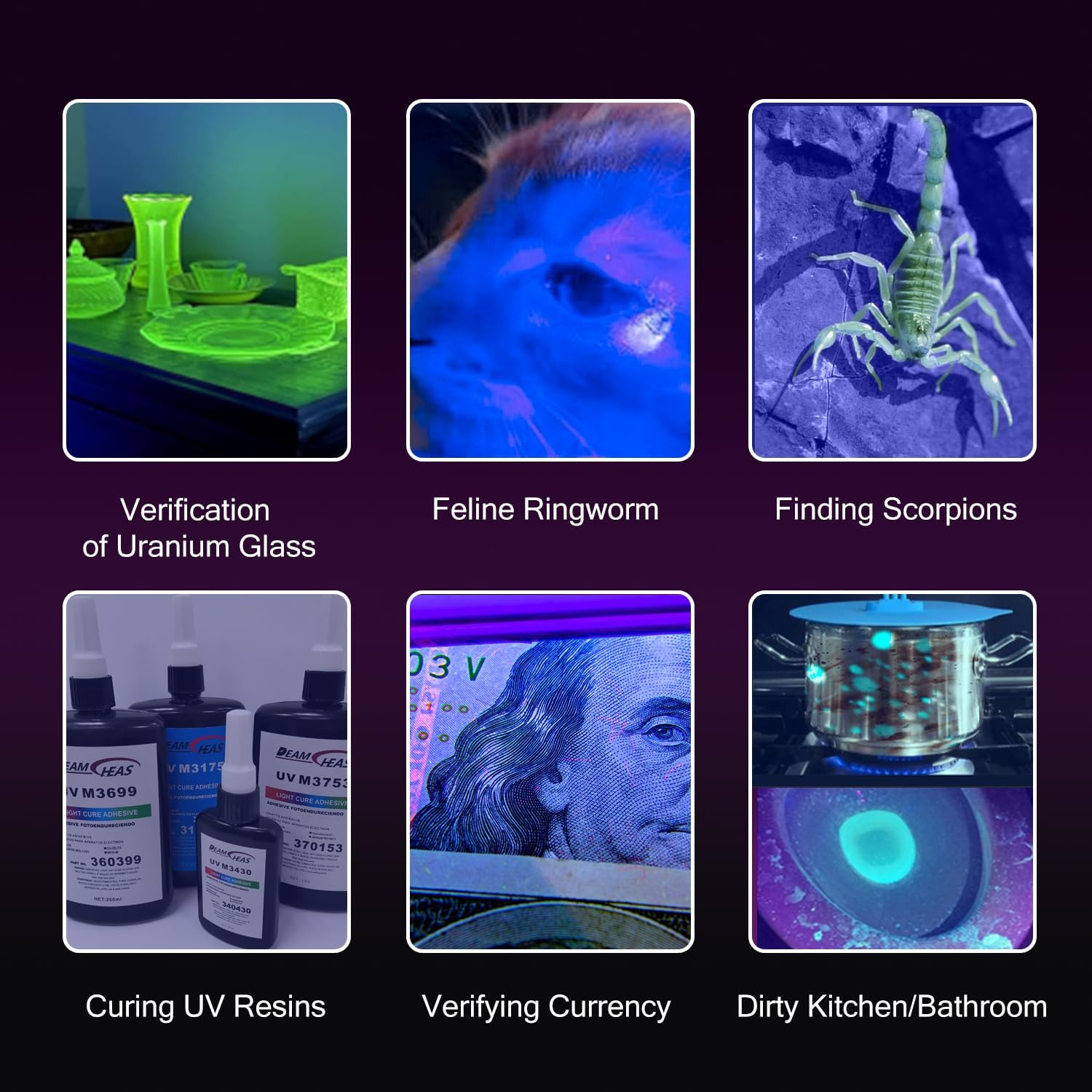 WEKUBA Black Light UV Flashlight, 30W 365 Nm Blacklight Flashlights Rechargeable HIGH Definition Ultraviolet Pet Urine Detector for Cat Urine, Stains, Bed Bug (Black) image number 5