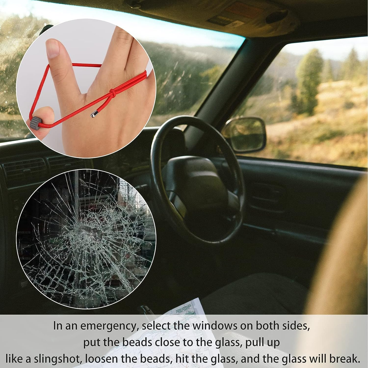 Savita 4Pcs Bracelet Car Window Breakers, Wrist Strap with Tungsten Carbide Bead Survival Emergency Escape Tool Car Safety Glass Breaker Bracelet (2 Black, 2 Red) image number 5