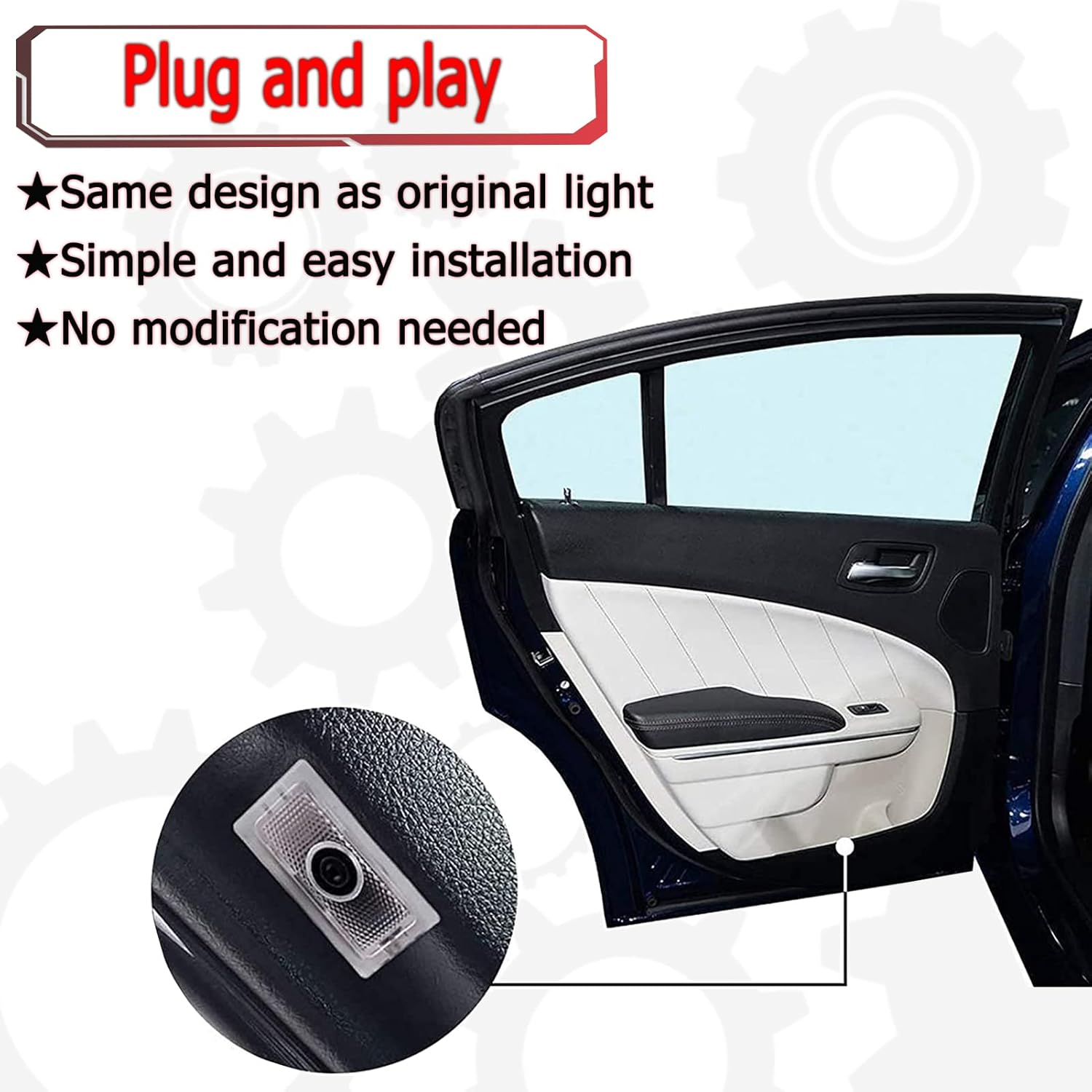 Never Fade Car LED Door Logo Compatible with 300 300C 300S 2005-2022 Projector Ghost Shadow Light, for 300 Accessories Door Light Logo LED Laser Car Courtesy Step Light HD (All White) image number 2