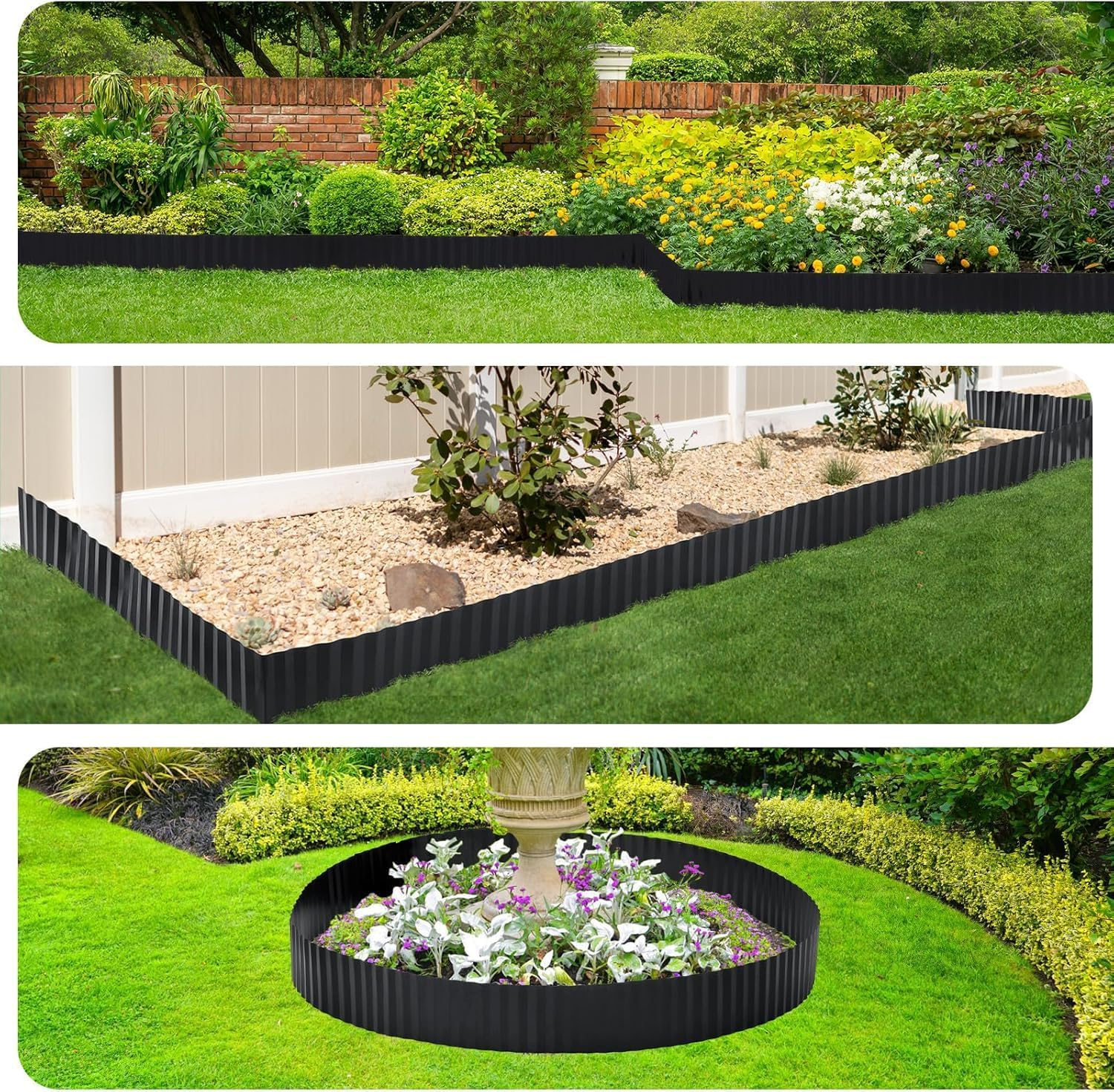 AUTENS 20Ft Corrugated Metal Garden Edging, Metal Landscape Edging for Lawn, Flower Bed, Garden Fence, Paver Edging, Flower Bed Border Flexible Curred or Cut as Needed (Black, 20Ft*8Inch) image number 4